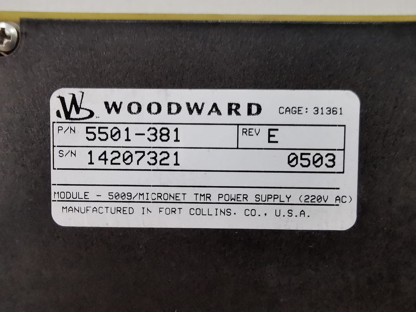 Woodward 5501-381 5009/TMR WOODWARD 5501-381 REV. E MicroNet TMR Power Supply 5009TMR 220 VOLT 2
