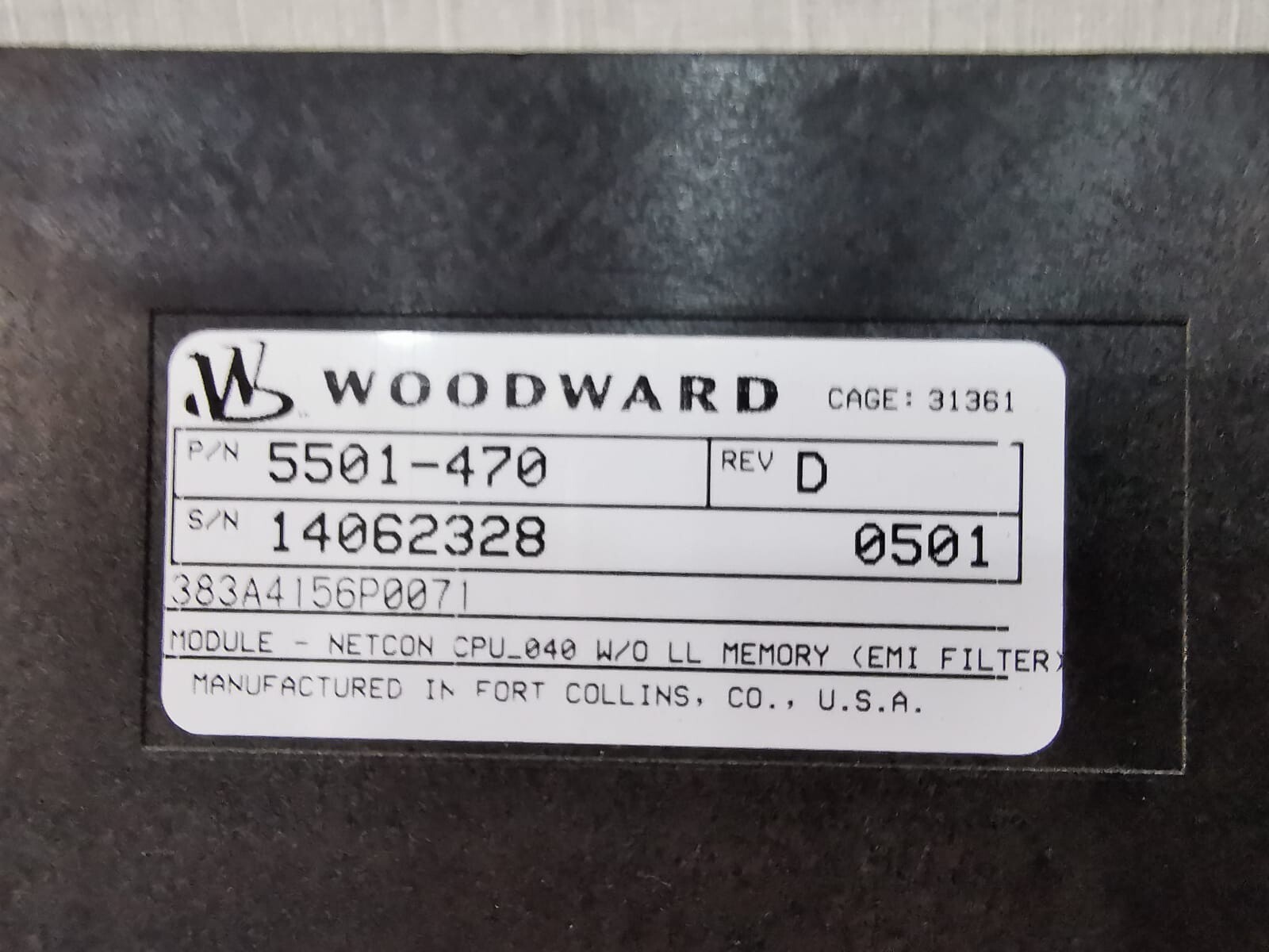 Woodward 5501-470 WOODWARD 5501-470 REV D NETCON CPU_040 W/O LL MEMORY 4