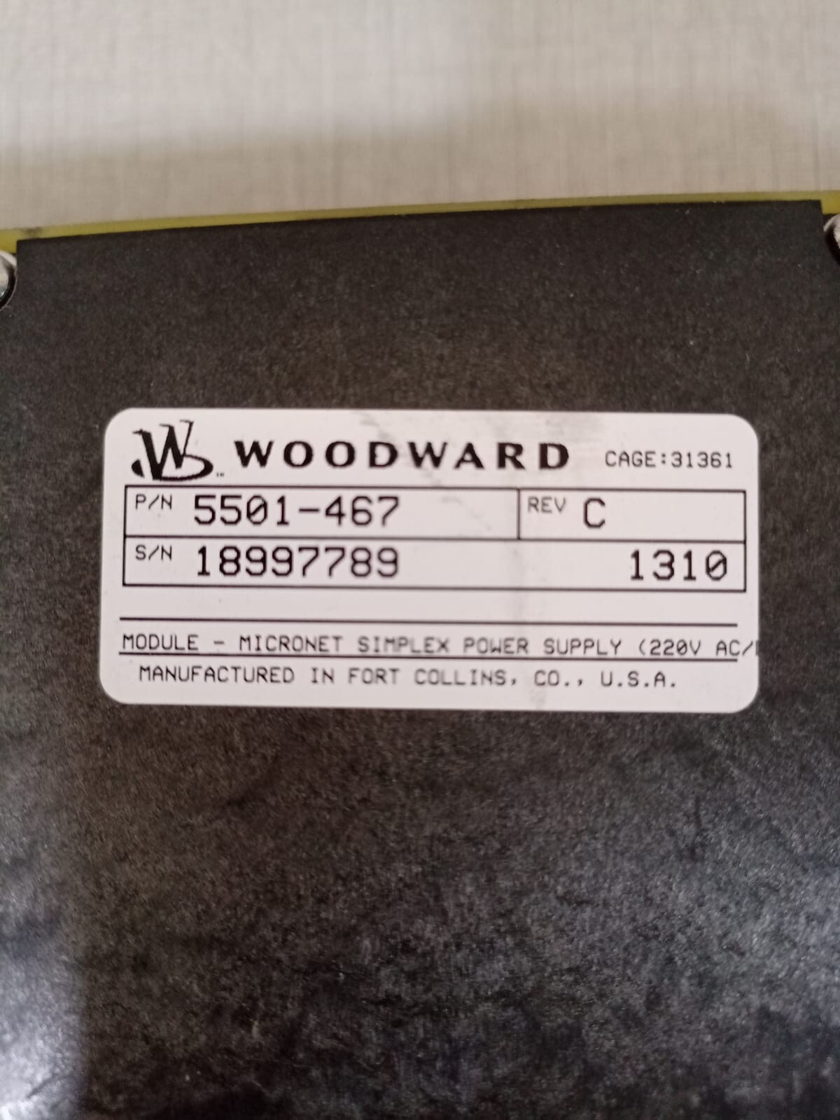 Woodward 5501-467 WOODWARD 5501-467 REV. C MICRONET SIMPLEX POWER SUPPLY 220 VOLT 2