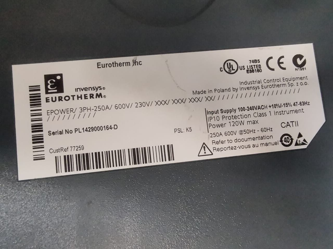 DSA FIRAP2x Eurotherm LA029534U503 230VAC EPOWER DRIVER UNIT 3PH-250A 6