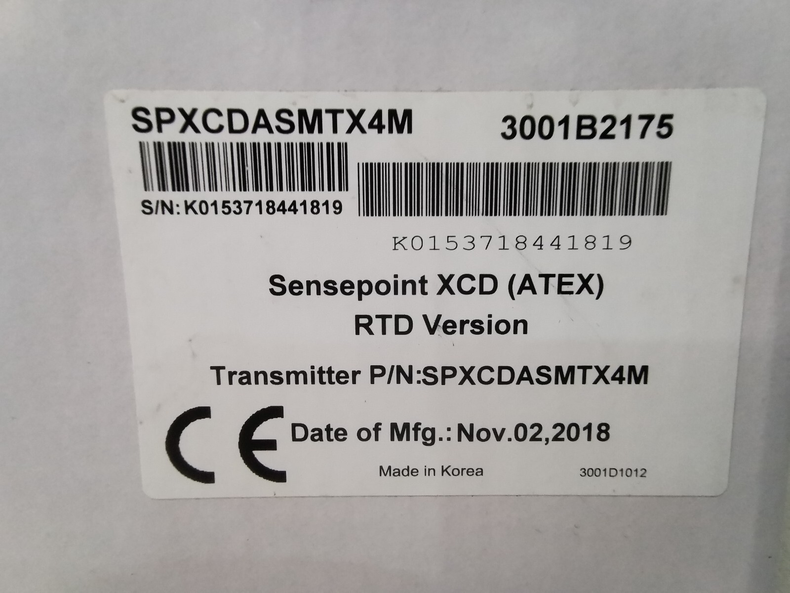 Honeywell SENSEPOINT-XCD-(ATEX)-SPXCDASMTX4M Honeywell Sensepoint XCD (ATEX) SPXCDASMTX4M Version Transmitter 3001B2175 2