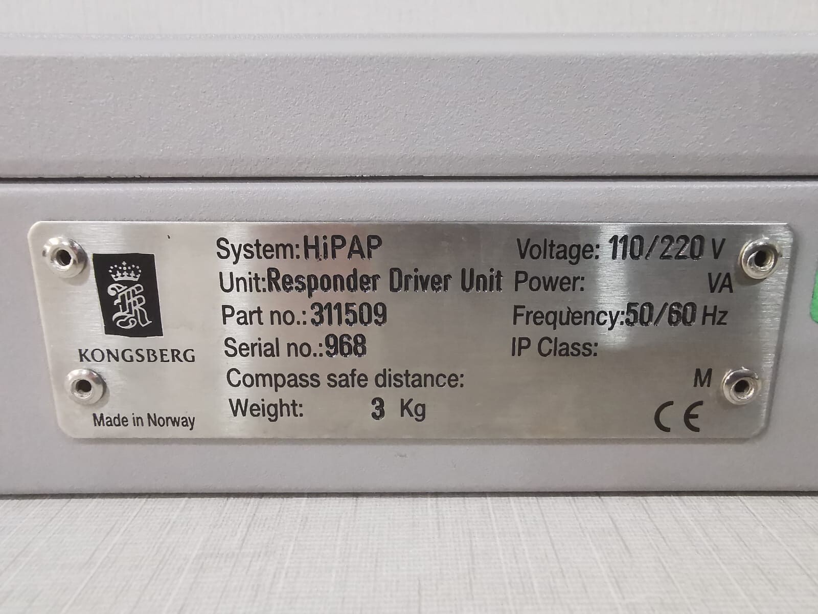 KONGSBERG 311509 RESPONDER DRIVER UNIT POWER VOLTAGE 110/220V 3