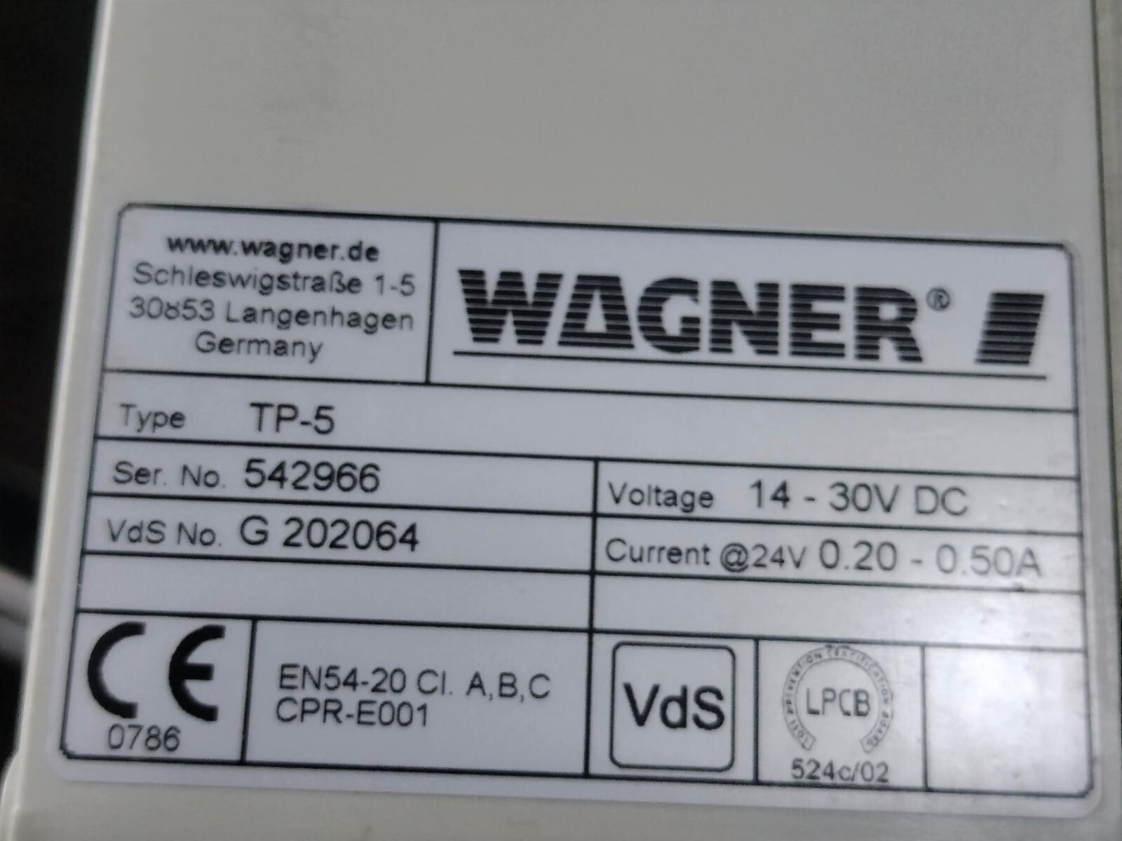 WAGNER TP-5 WAGNER TP-5 Air Sampling Detector 2