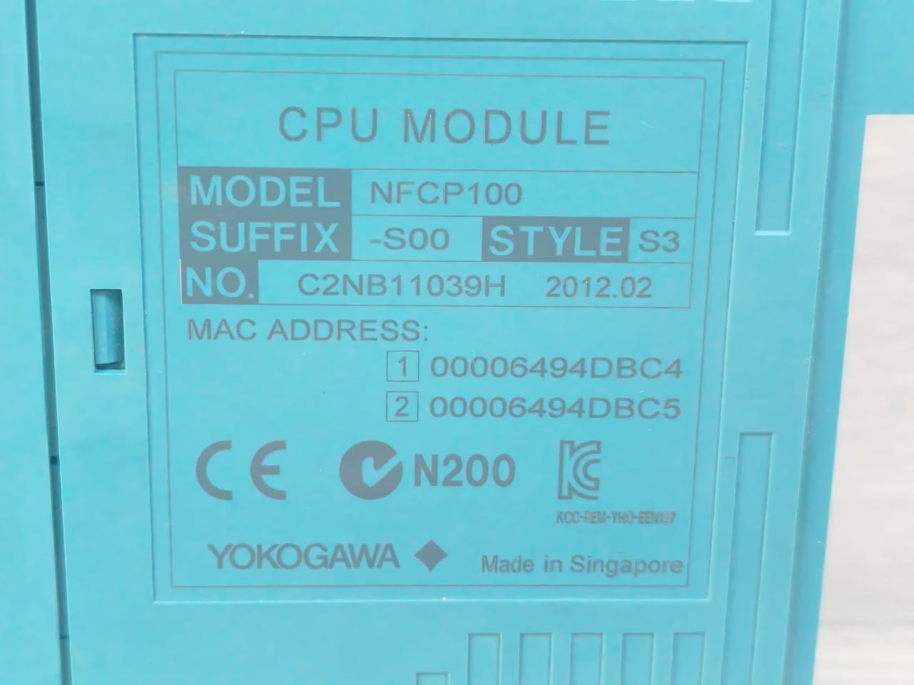 YOKOGAWA NFCP100-S00 S3 NFCP100 YOKOGAWA NFCP100-S00 STYLE S3 CPU MODULE 6