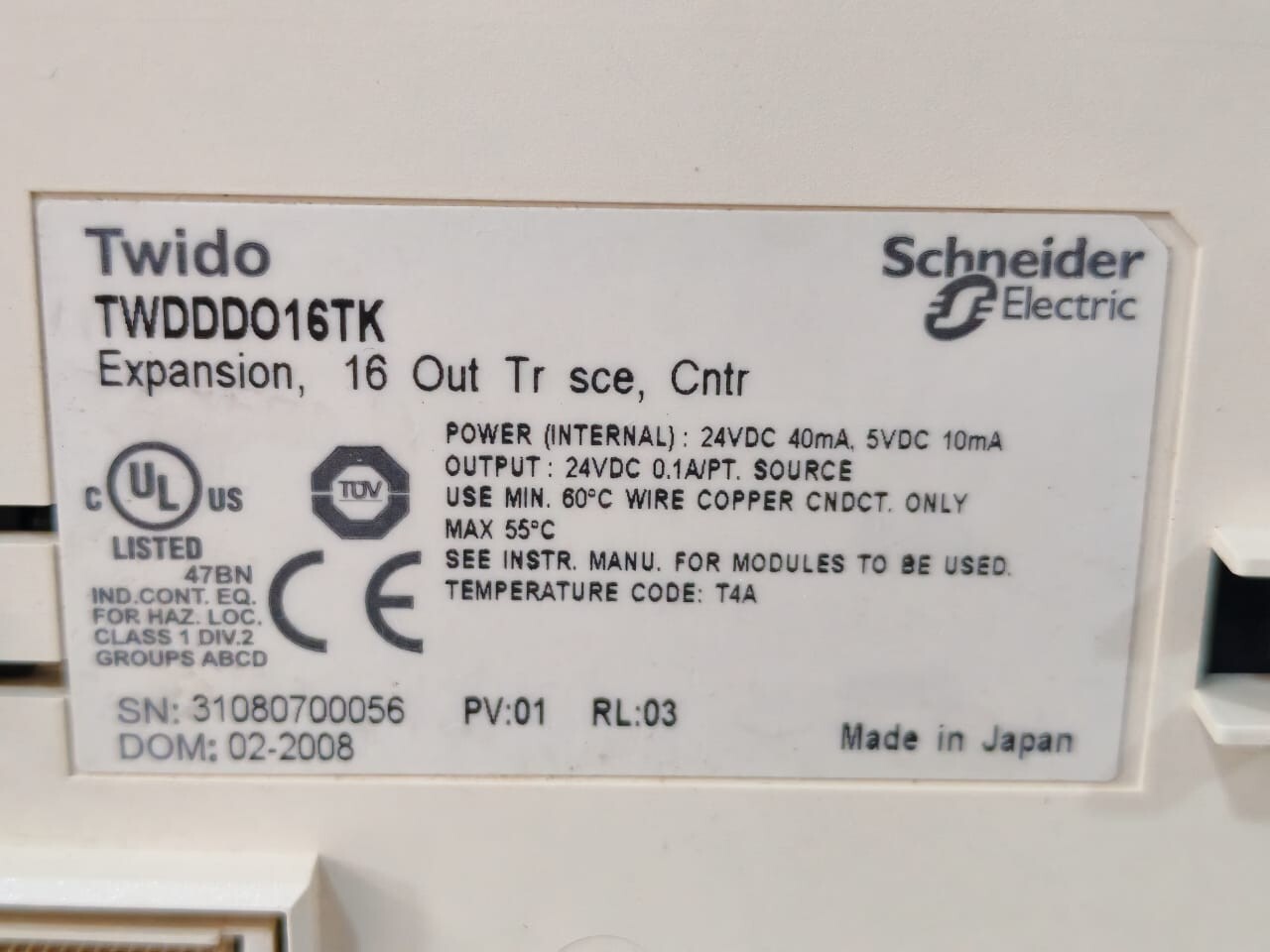 Schneider Electric TWDDDO16TK Schneider Electric TWIDO TWDDDO16TK EXPANSION MODULE 16 OUT SCE 9