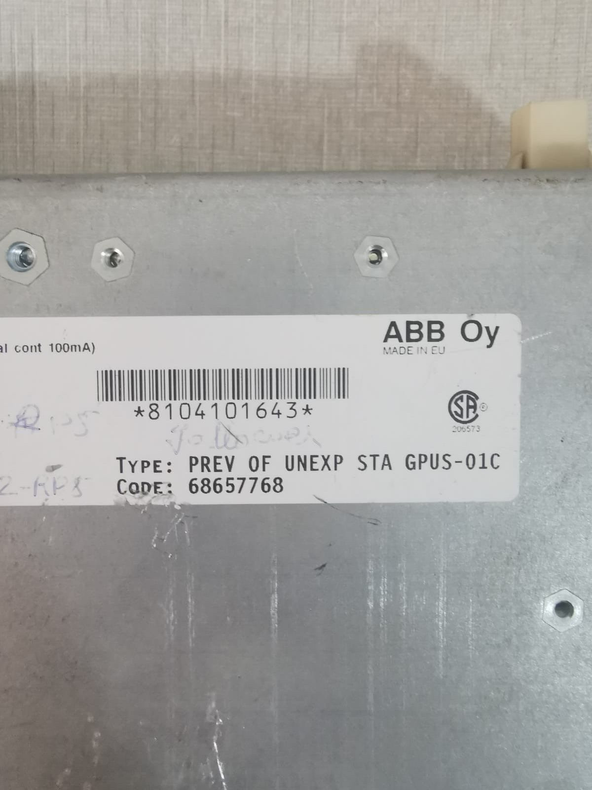 ABB 68657768 ABB Oy 68657768 PREV OF UNEXP STA GPUS-01C 5