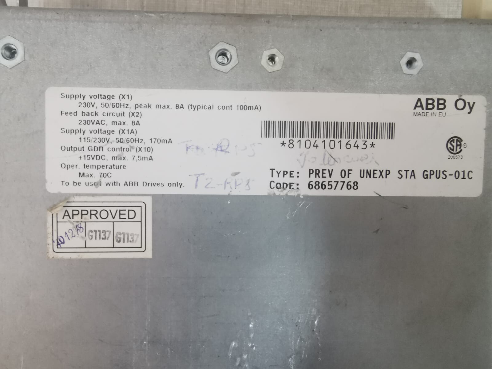 ABB 68657768 ABB Oy 68657768 PREV OF UNEXP STA GPUS-01C 6