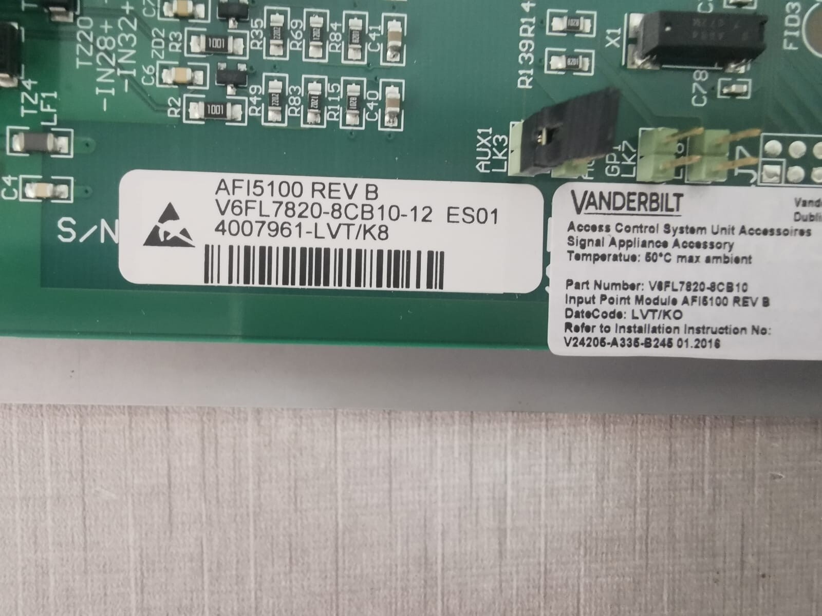 VANDERBILT AFI5100 REV B VANDERBILT AFI5100 REV B V6FL7820-8CB10-12 ES01 Control Board 2