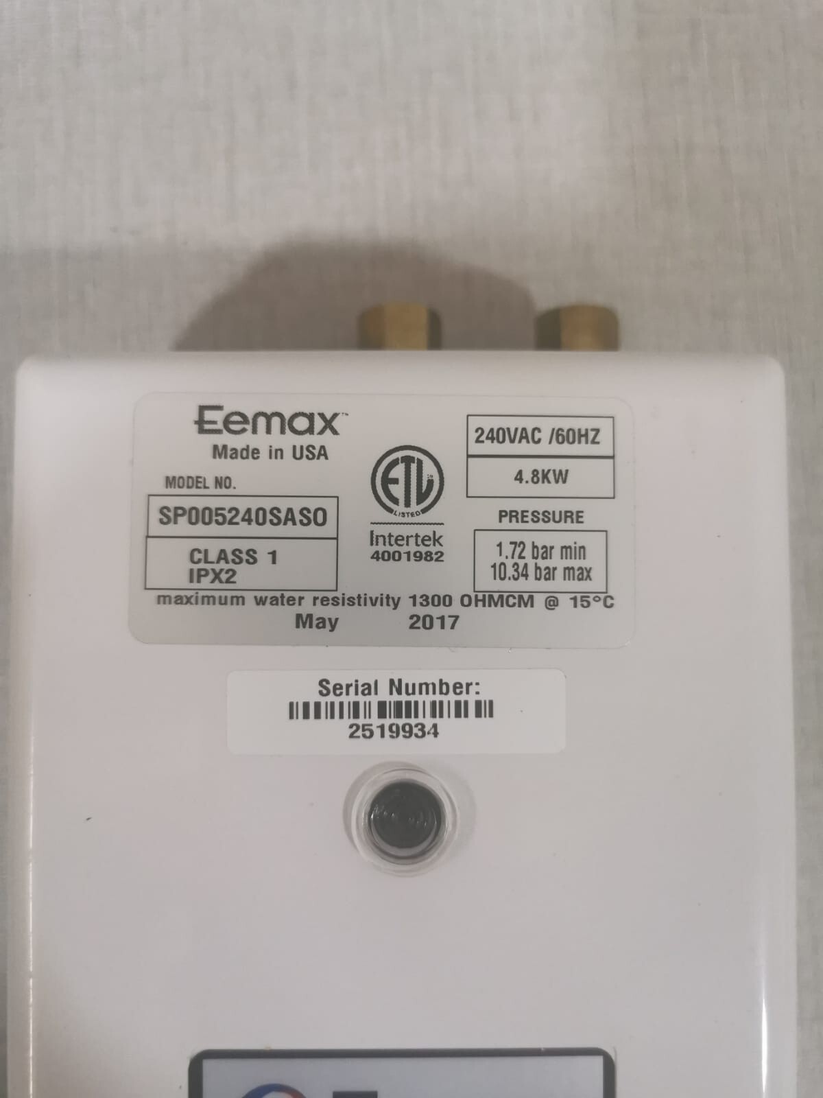 Eemax SP005240SASO Eemax SP005240SASO 240VAC/60HZ ELECTRIC TANKLESS WATER HEATER 4