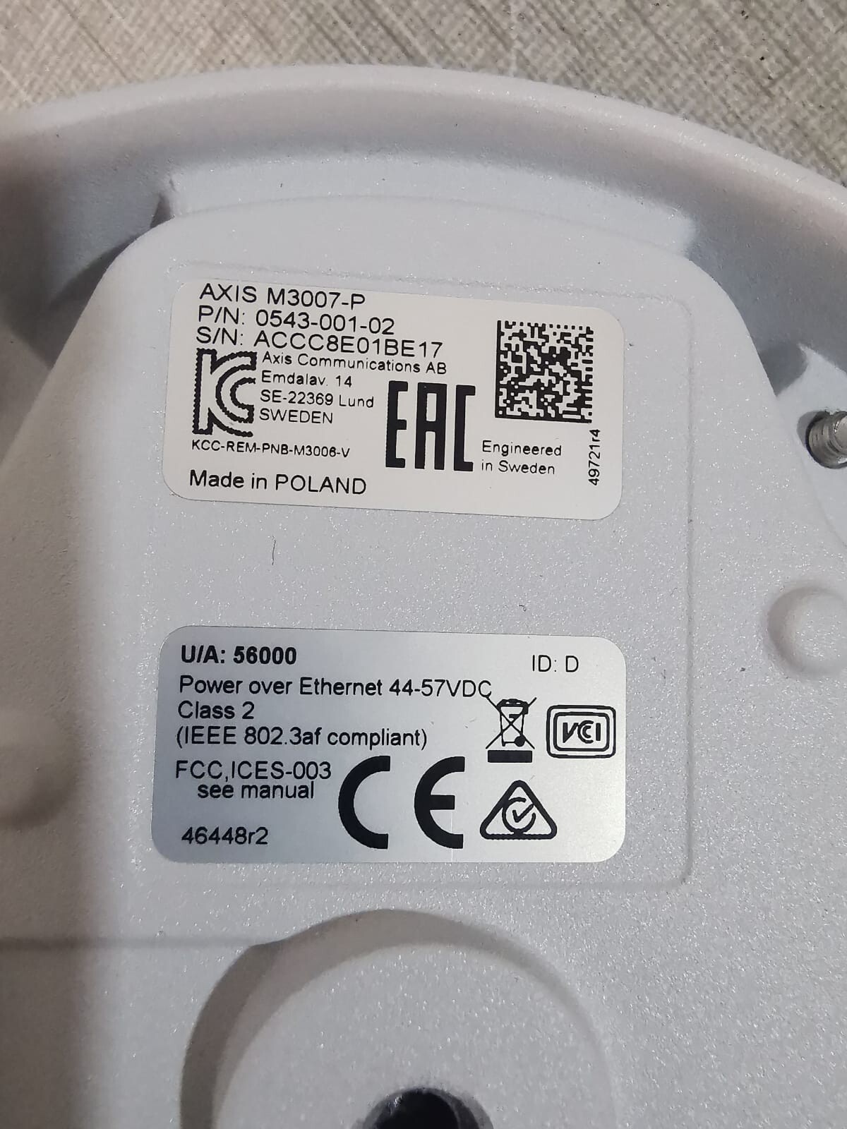 Axis M3007-P AXIS M3007-P NETWORK CAMERA P/N 0543-001-02 3