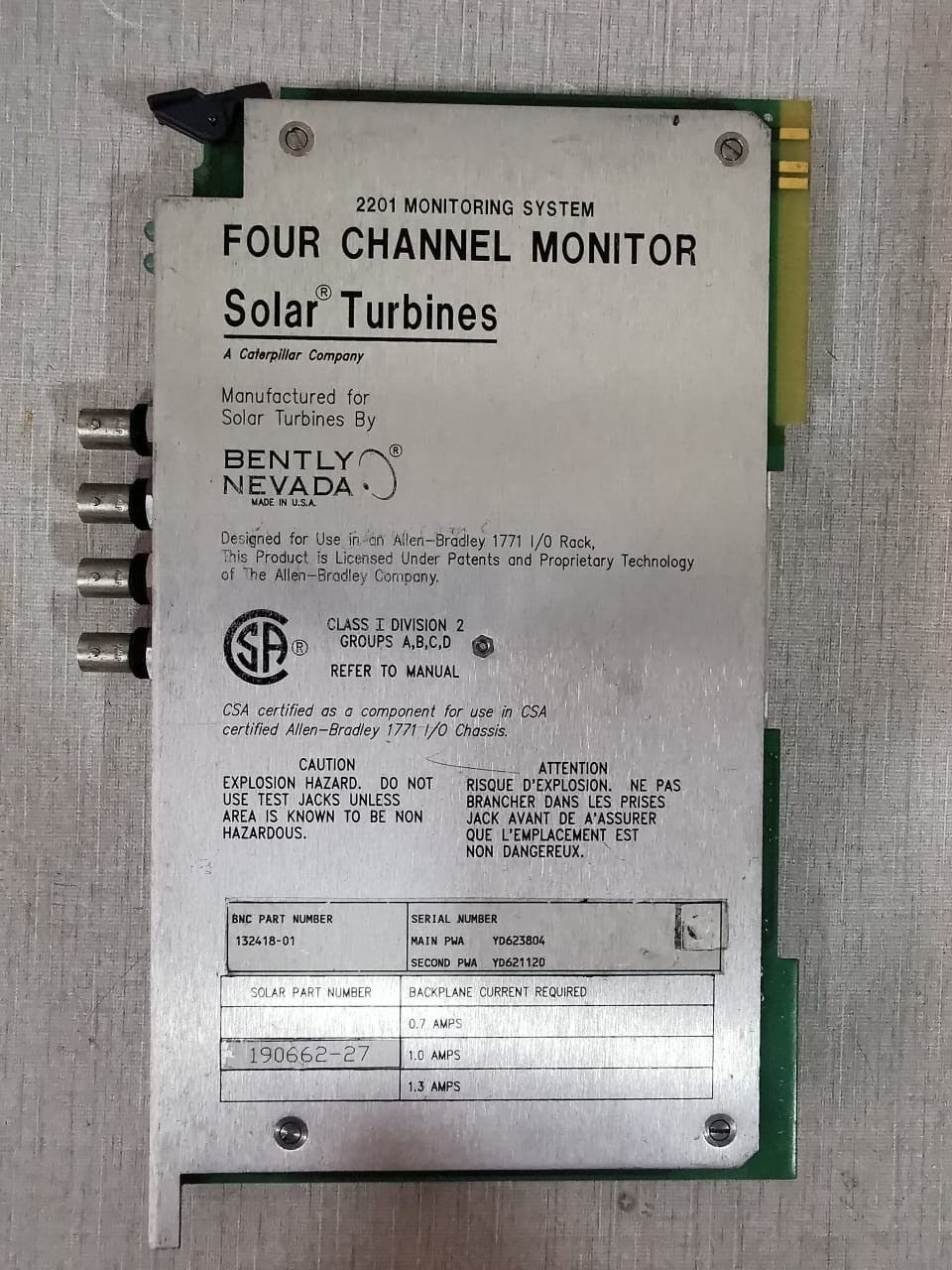 Bently Nevada 132418-01 Bently Nevada 132418-01 4 CHANNEL MONITOR SOLAR TURBINES 190662-27 2