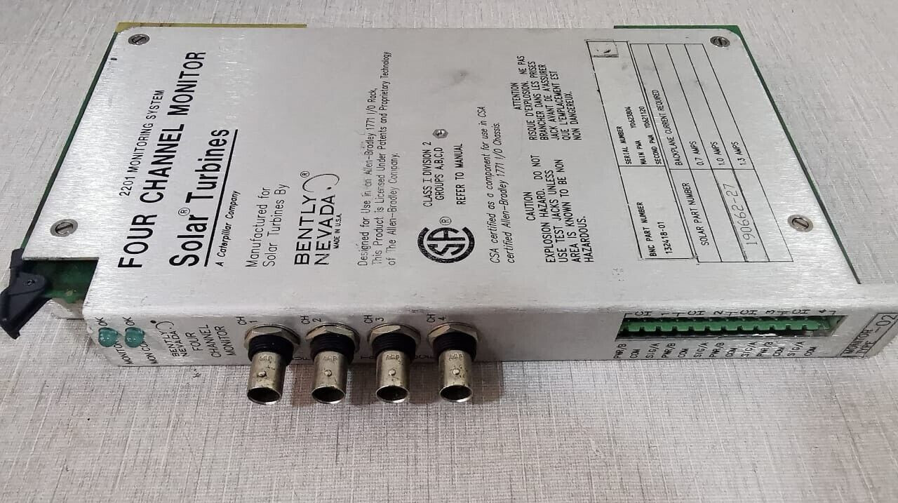 Bently Nevada 132418-01 4 CHANNEL MONITOR SOLAR TURBINES 190662-27