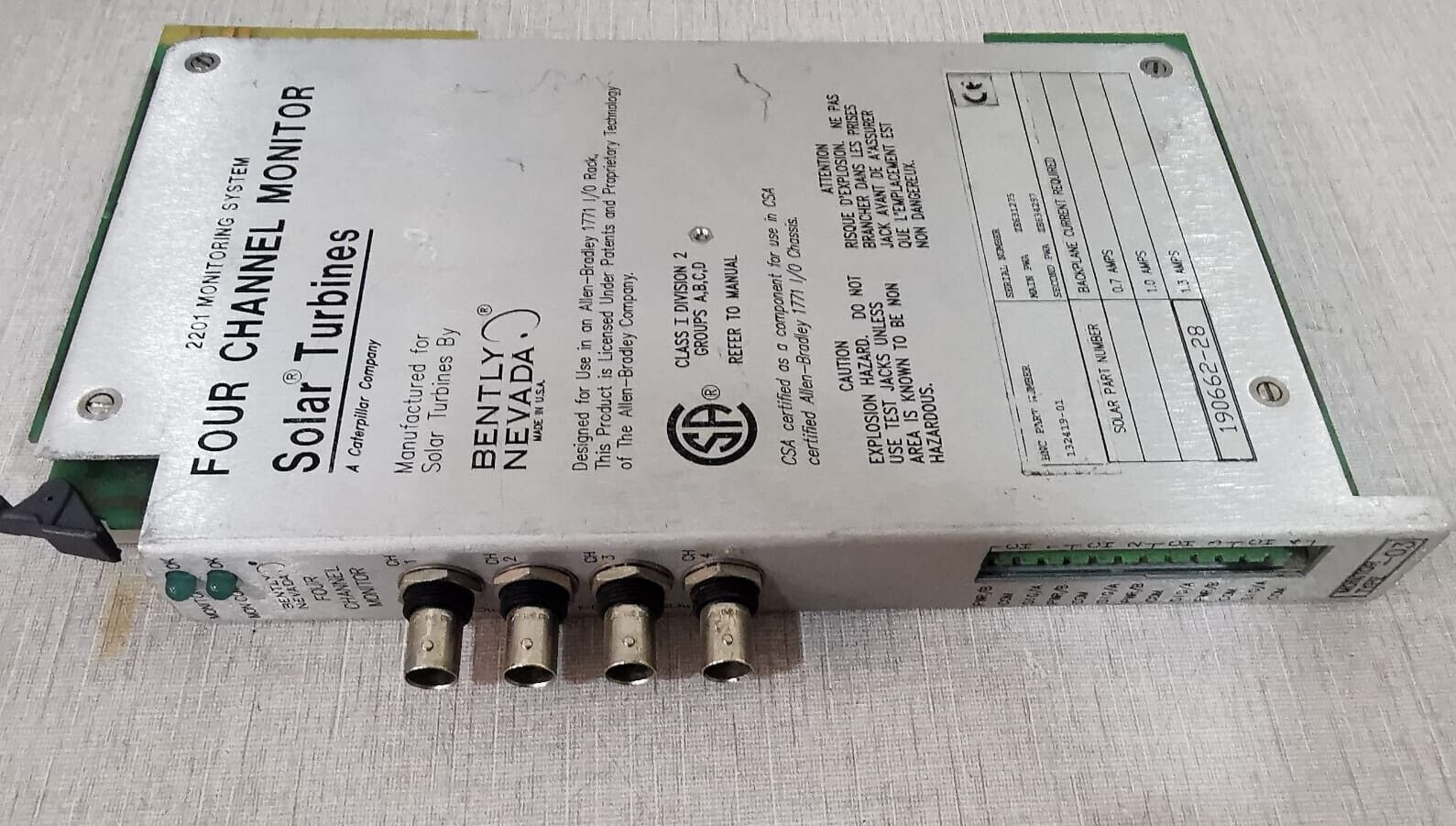 Bently Nevada 132419-01 Bently Nevada 132419-01 4Channel Monitor Solar Turbines 190662-28 10