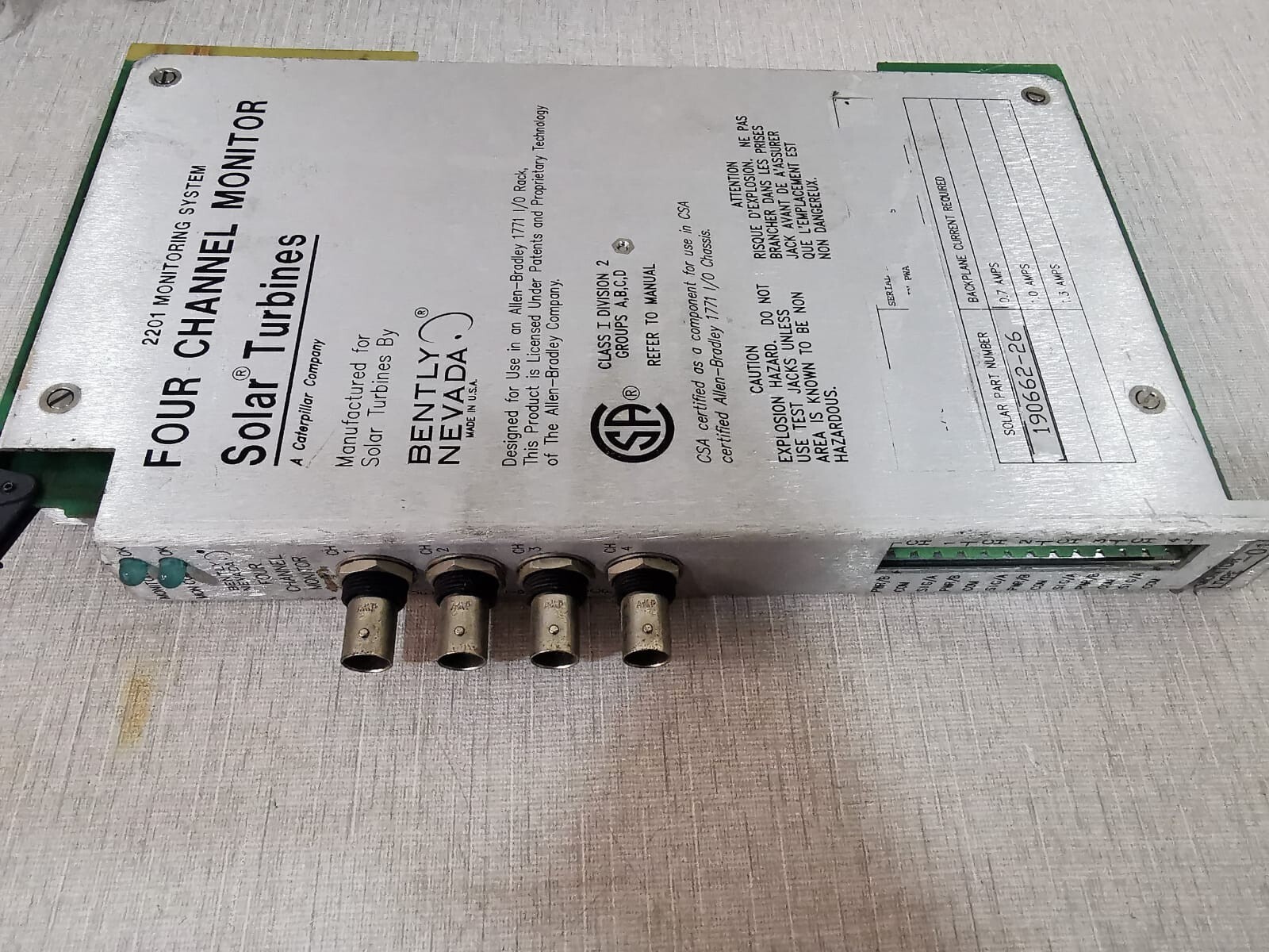 Bently Nevada 132417-01 Bently Nevada 132417-01 4 Channel Monitor Solar Turbines 190662-26 10