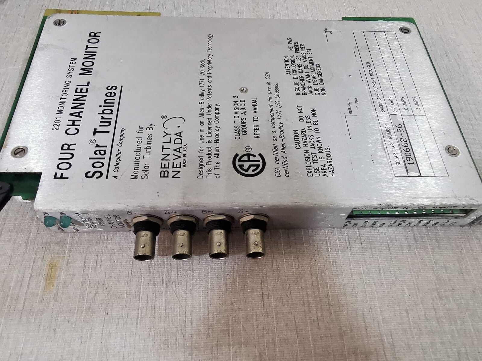 Bently Nevada 132417-01 4 Channel Monitor Solar Turbines 190662-26