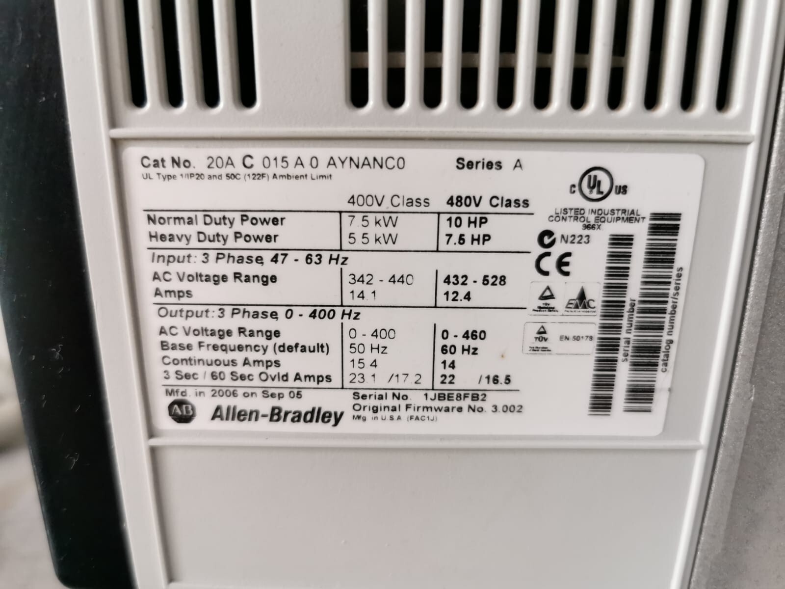 Allen-Bradley 20A C 015 A 0 AYNANCO Allen Bradley 20A C 015 A 0 AYNANCO PowerFlex 7
