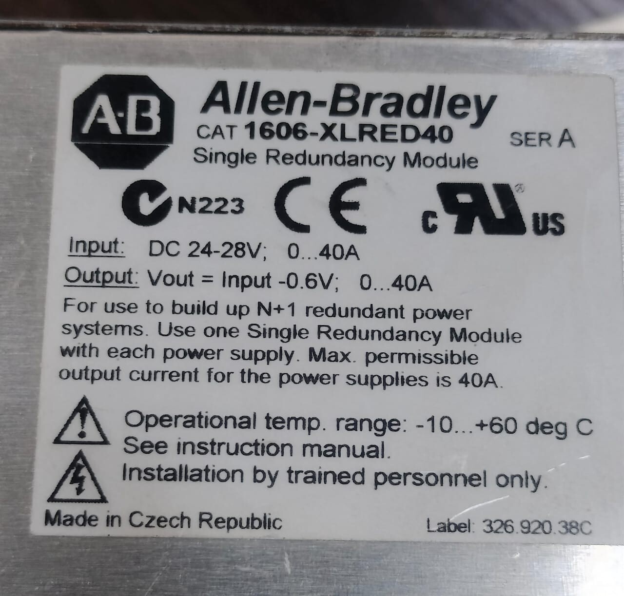Bosch 1606-XLRED40 Allen Bradley 1606-XLRED40 Single Redundancy Module DC 24-28V 2