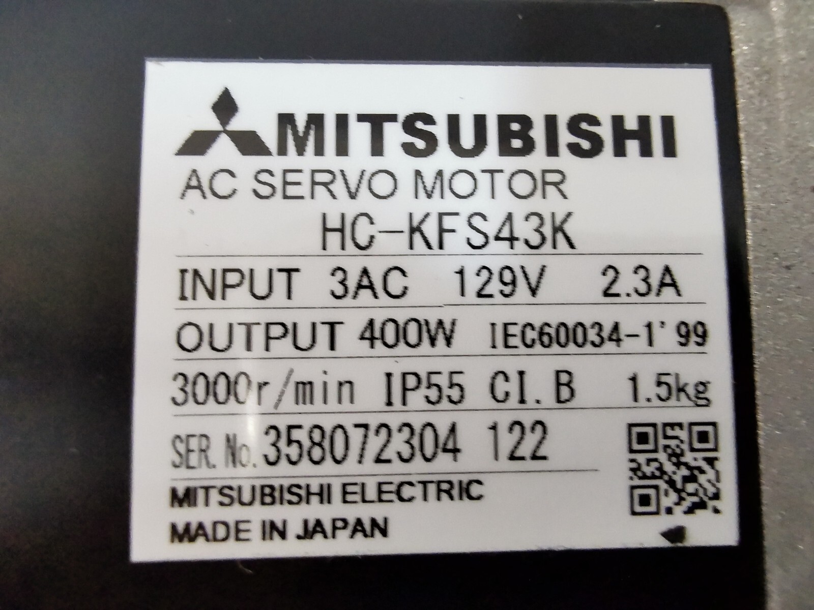 Mitsubishi HC-KFS43K MITSUBISHI HC-KFS43K AC SERVO MOTOR 3