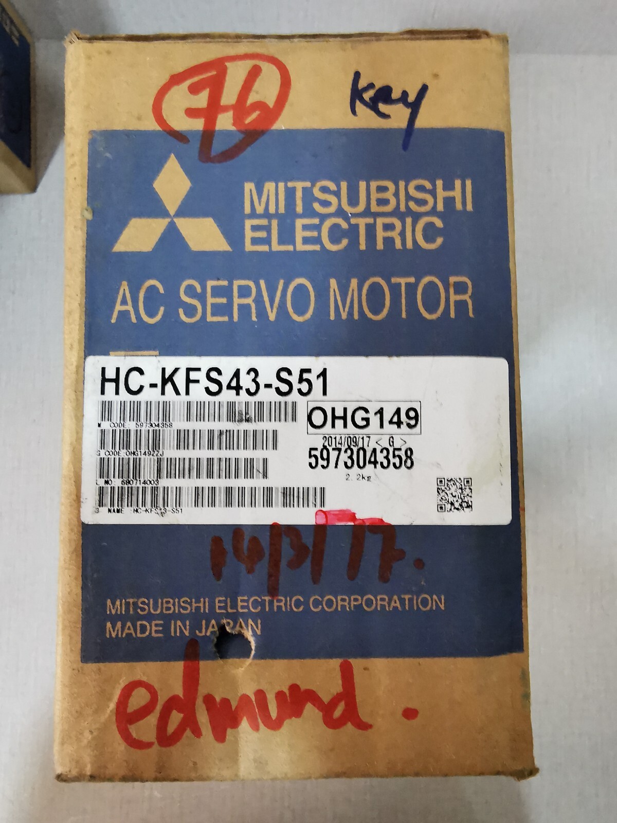 Mitsubishi HC-KFS43-S51 MITSUBISHI HC-KFS43-S51 AC SERVO MOTOR 129V 7