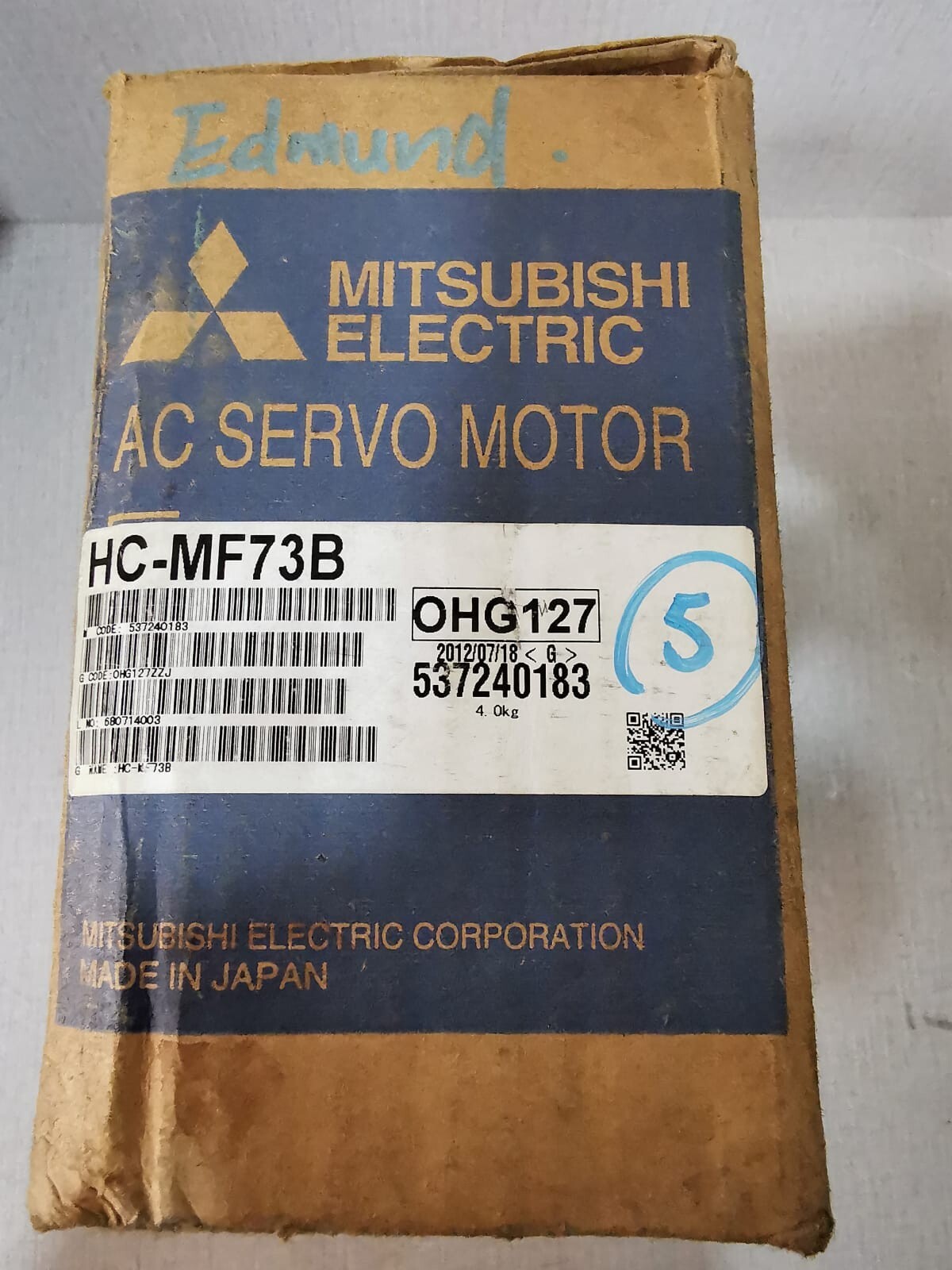 Mitsubishi HC-MF73B MITSUBISHI HC-MF73B AC SERVO MOTOR 117V 7