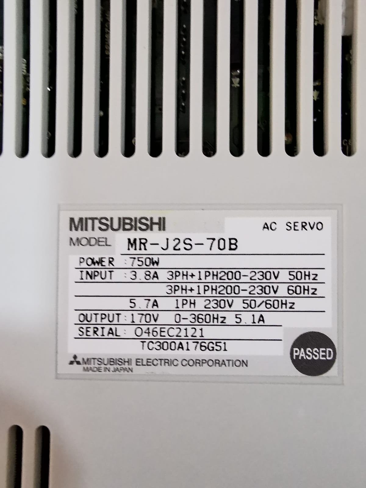 Mitsubishi MR-J2S-70B MITSUBISHI MR-J2S-70B AC SERVO MOTOR 750W 5