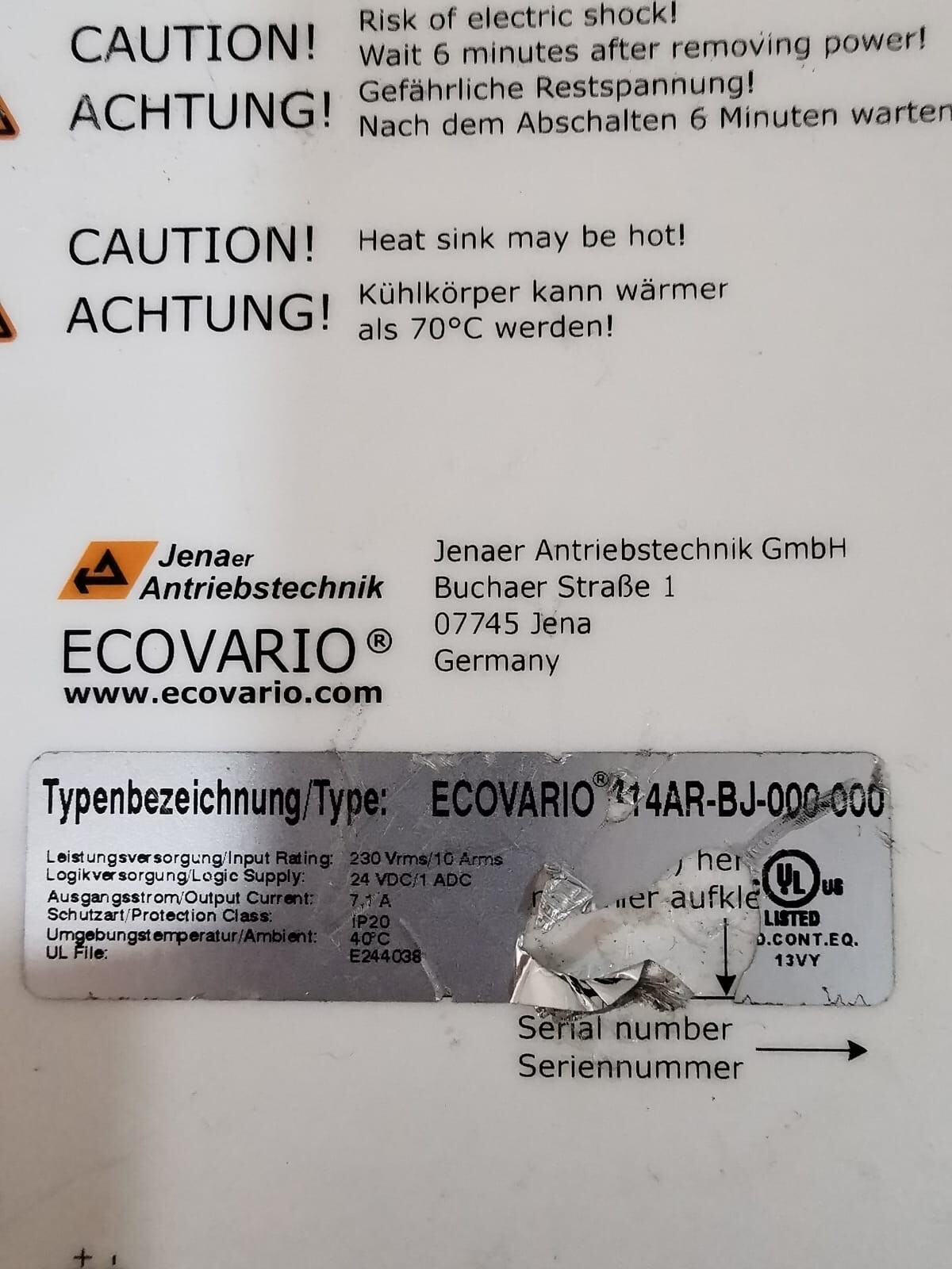 Jenaer Drive Technique ECOVARIO 114AR-BJ-000-000 Jenaer Drive Technique ECOVARIO 114AR-BJ-000-000 2