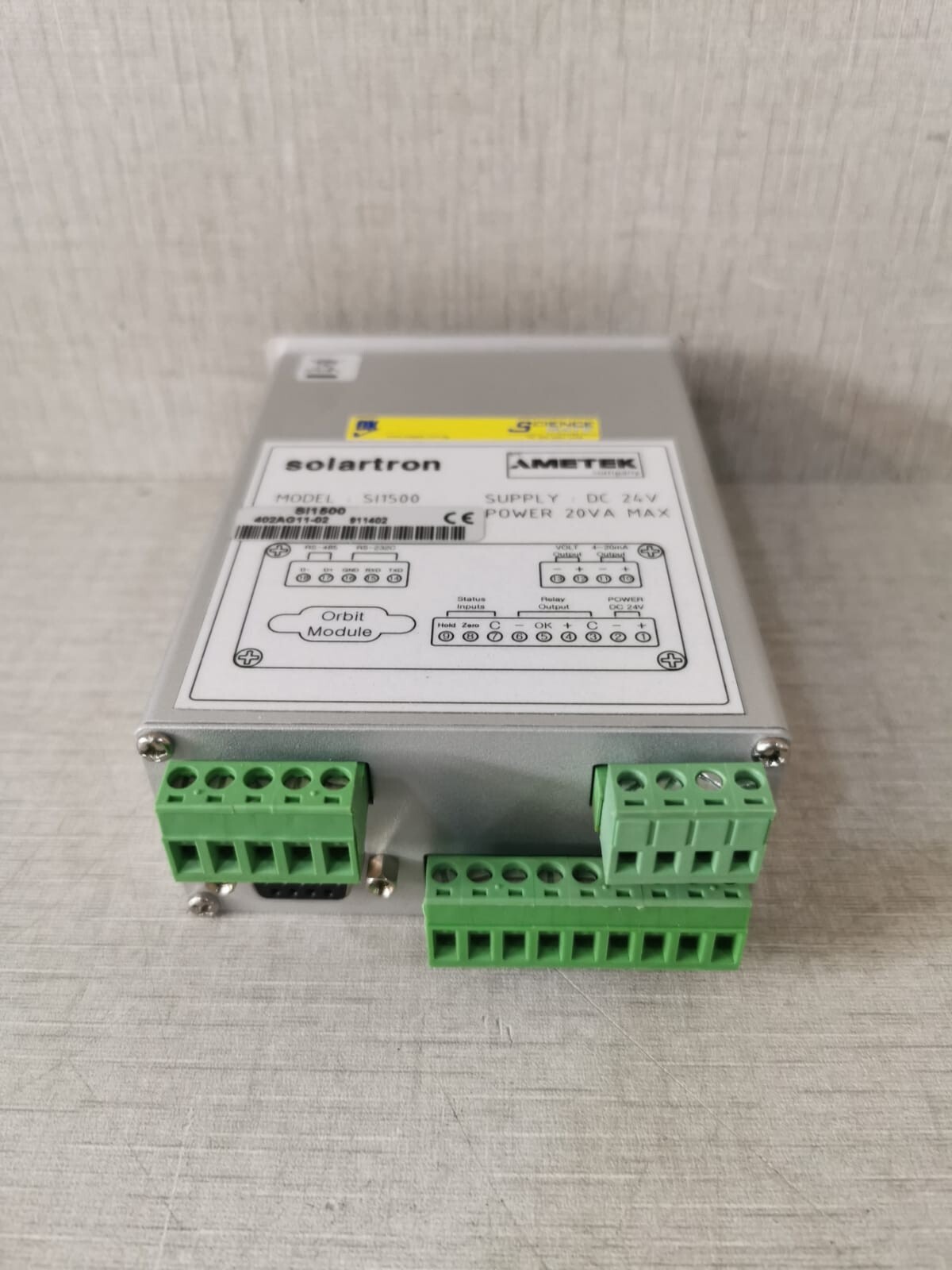 AMETEK SOLARTRON SI1500 AMETEK SOLARTRON SI1500 POWER SUPPLY DC 24V 20VA MAX 7