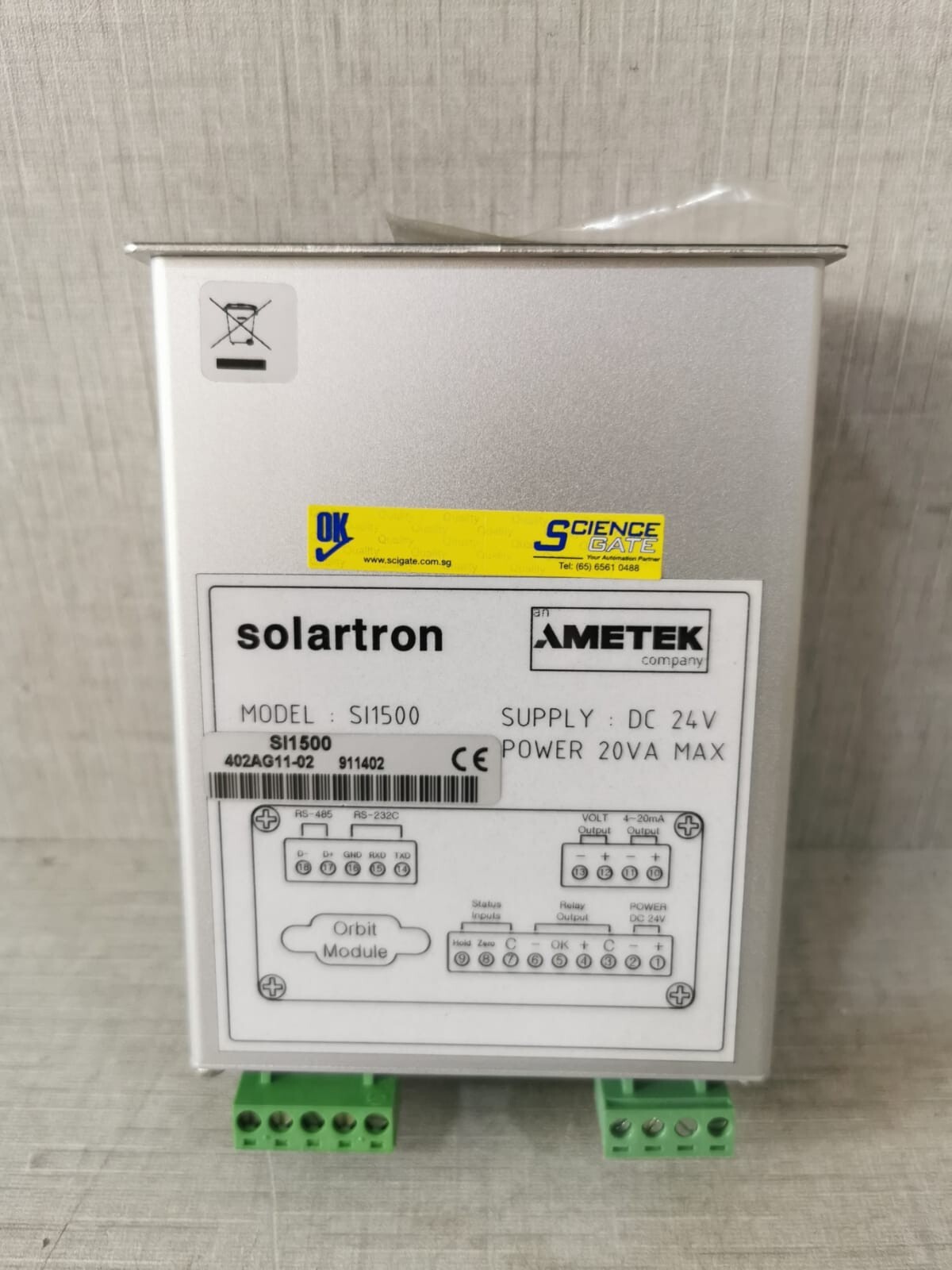 AMETEK SOLARTRON SI1500 AMETEK SOLARTRON SI1500 POWER SUPPLY DC 24V 20VA MAX 8