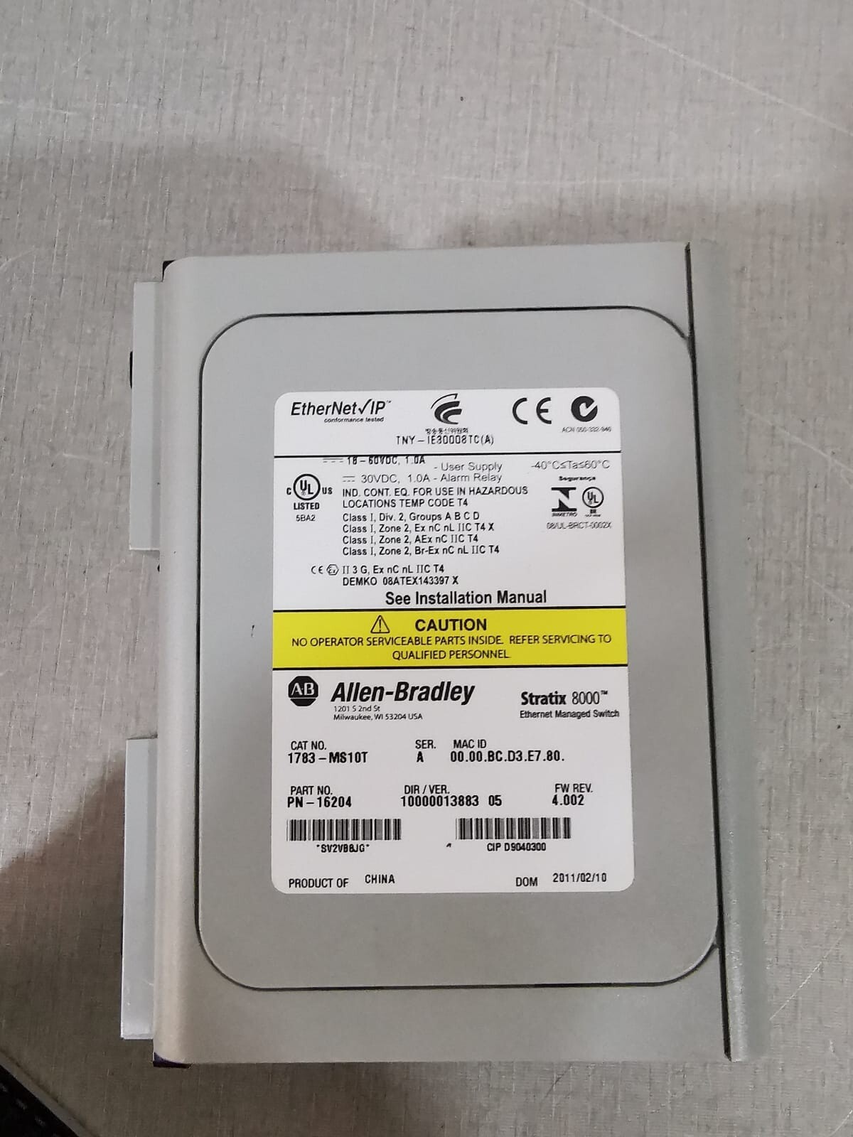 Allen Bradley 1783-MS10T PN-16204 Allen Bradley STRATIX 8000 Ethernet Managed Switch 1783-MS10T / PN-16204 3