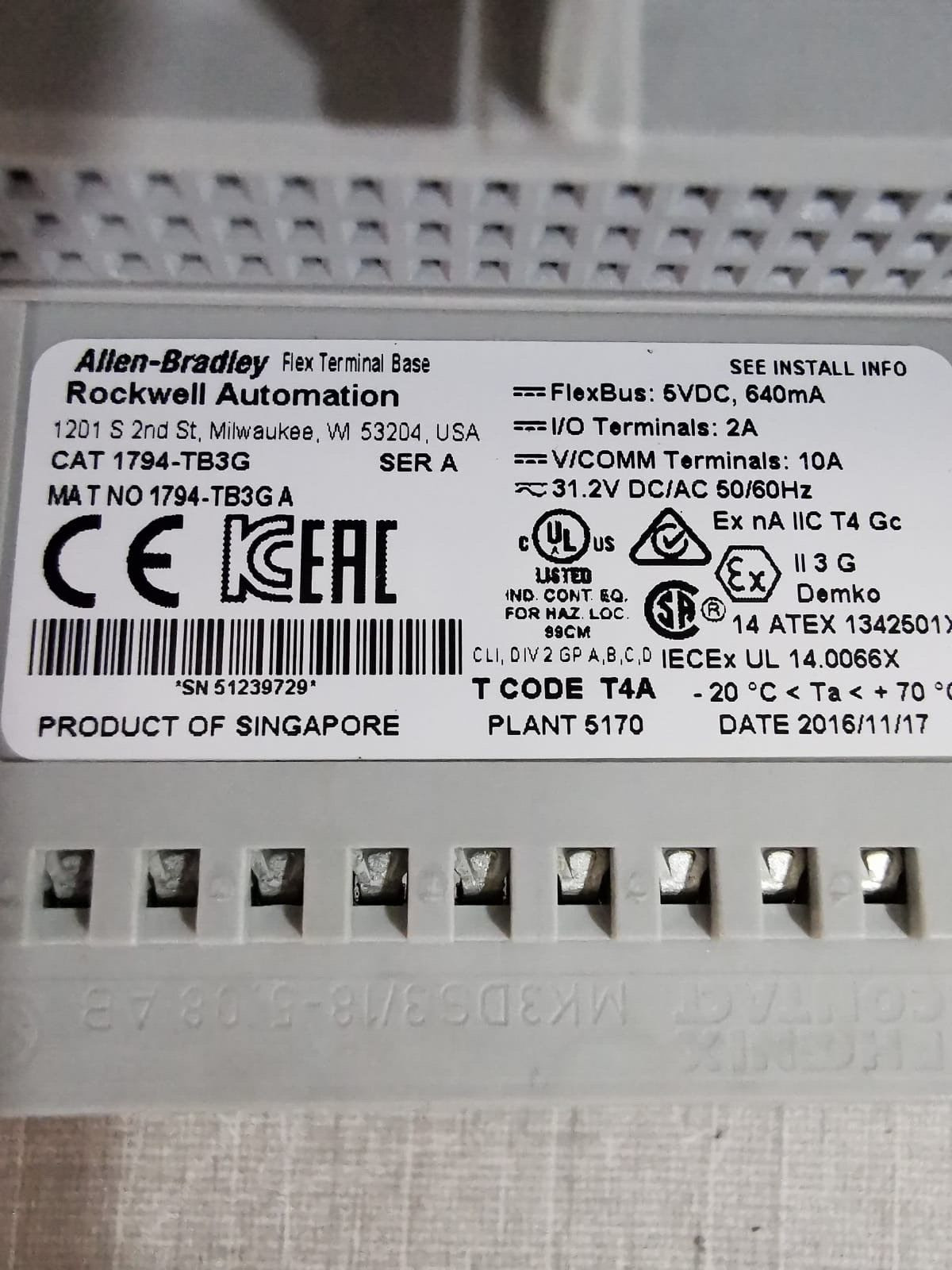 Rockwell Automation 1794-TB3G Allen Bradley 1794-TB3G A Flex Terminal Base 4