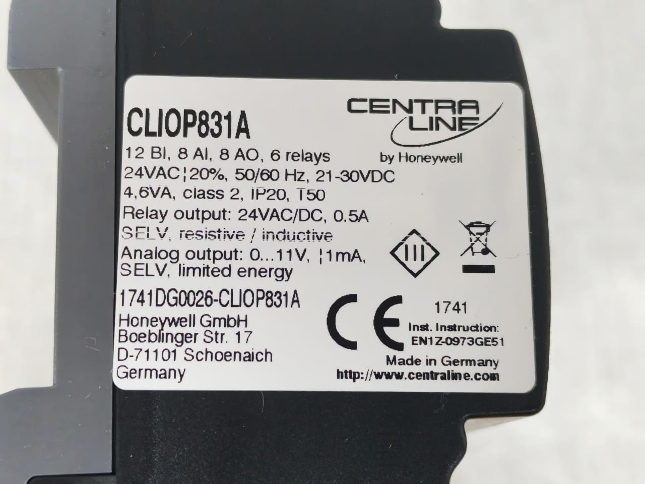 CENTRALINE BY HONEYWELL CLIOP831A CENTRALINE BY HONEYWELL CLIOP831A MIXED PANEL IO MODULE 9