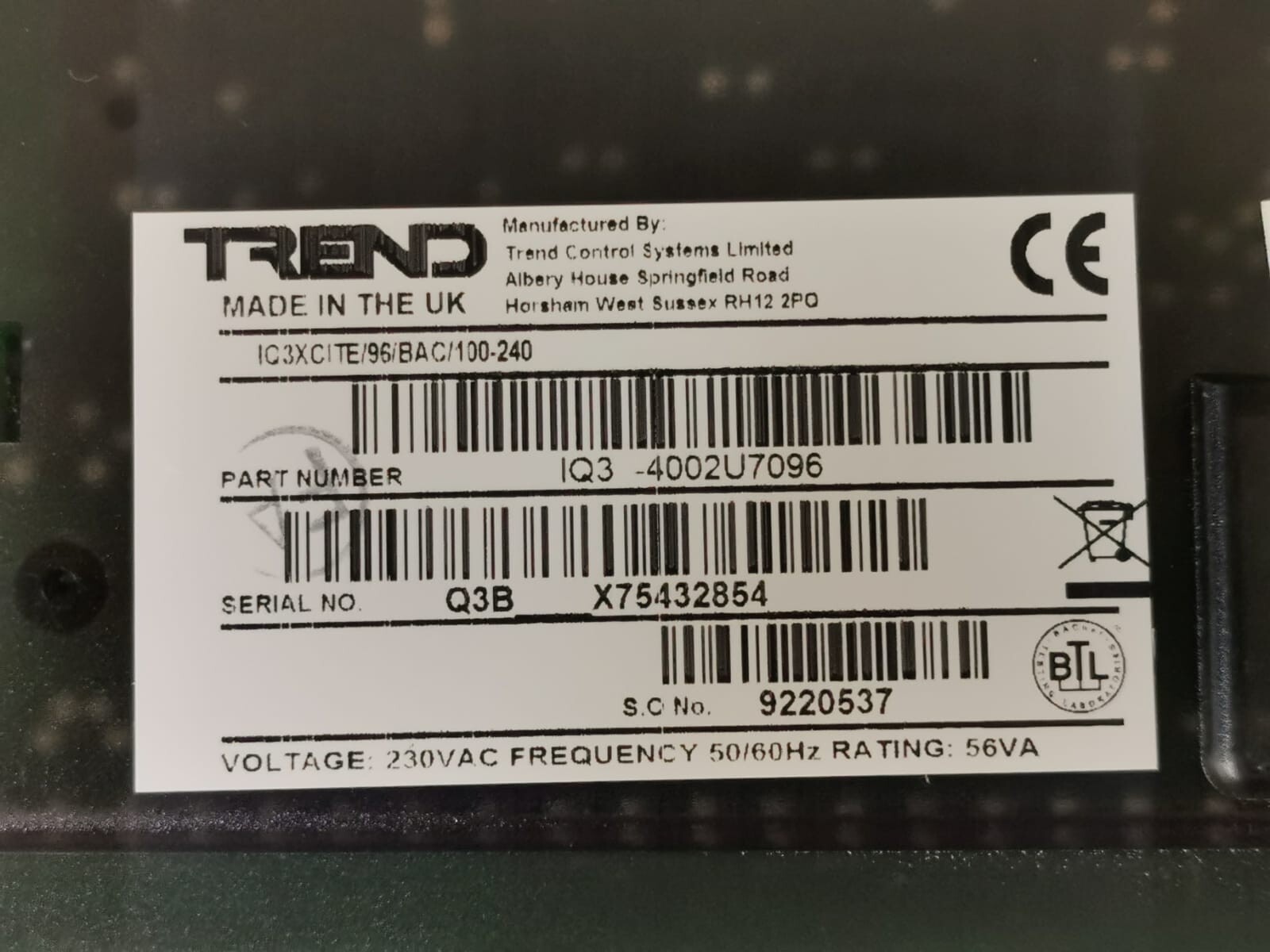 Trend IQ3-4002U7096 TREND IQE 3XCITE IQ3-4002U7096 CONTROLLER 5