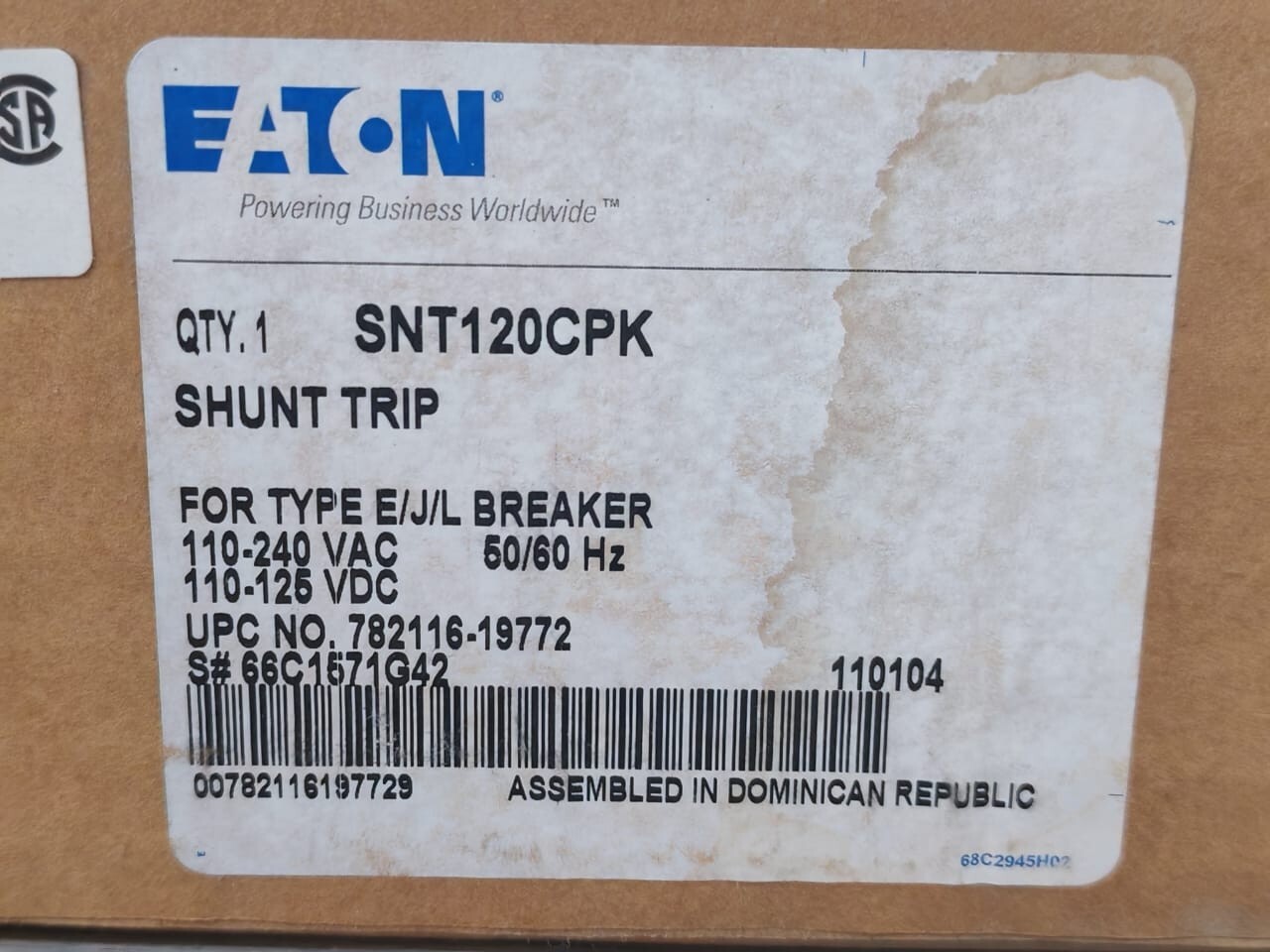 Eaton 66C1571G42 EATON SNT120CPK SHUNT TRIP FOR TYPE E/J/L BREAKER 66C1571G42 9