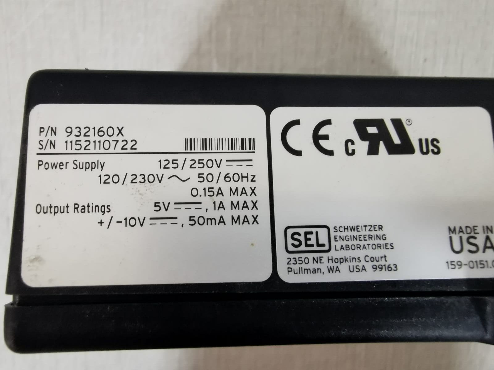 SEL 932160X SEL-9321 LOW-VOLTAGE DC POWER SUPPLY 932160X 125/250V 120/230V 50/60Hz 4