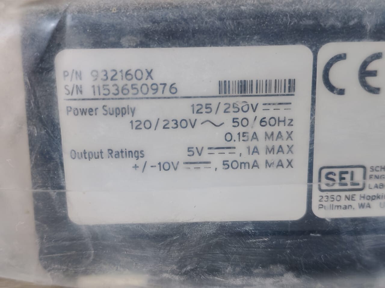 SEL 932160X SEL-9321 LOW-VOLTAGE DC POWER SUPPLY PN 932160X 125/250V 120/230V 50/60Hz 5