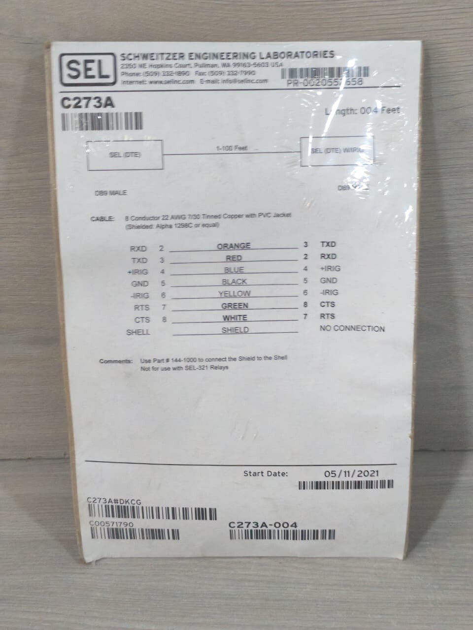 SEL C273A/C273A-004 SEL C273A/C273A-004 DB9 MALE CONNECTOR 004 FEET 3