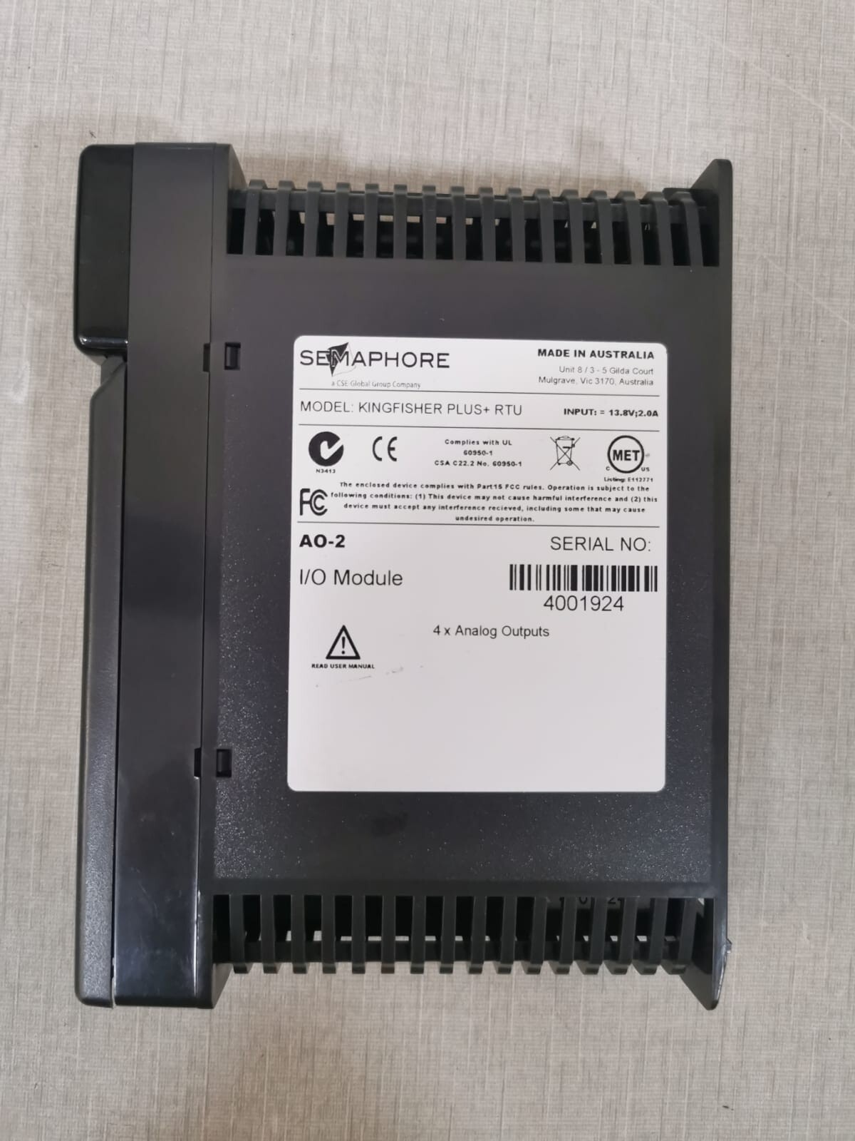 SEMAPHORE KINGFISHER-PLUS+-RTU-AO-2-I/O Semaphore Kingfisher Plus+ RTU AO-2 I/O Module 4X ANALOG OUTPUTS 2