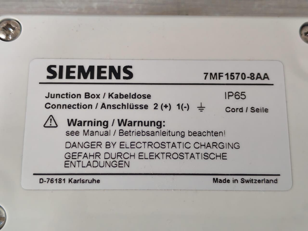 Siemens 7MF1570-1BA01-Z SIEMENS 7MF1570-1BA01-Z SITRANS P MPS / 7MF1570-8AA JUNCTION BOX- W/ FILHTY BOX 10