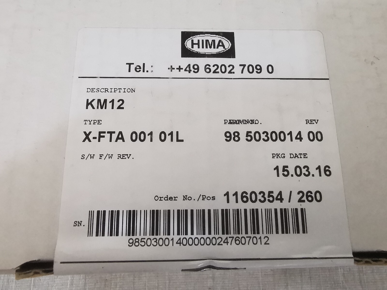 HIMA FTA-001 HIMA KM12 MOSULE X-FTA 001 01L 98503001400 REV.00 5