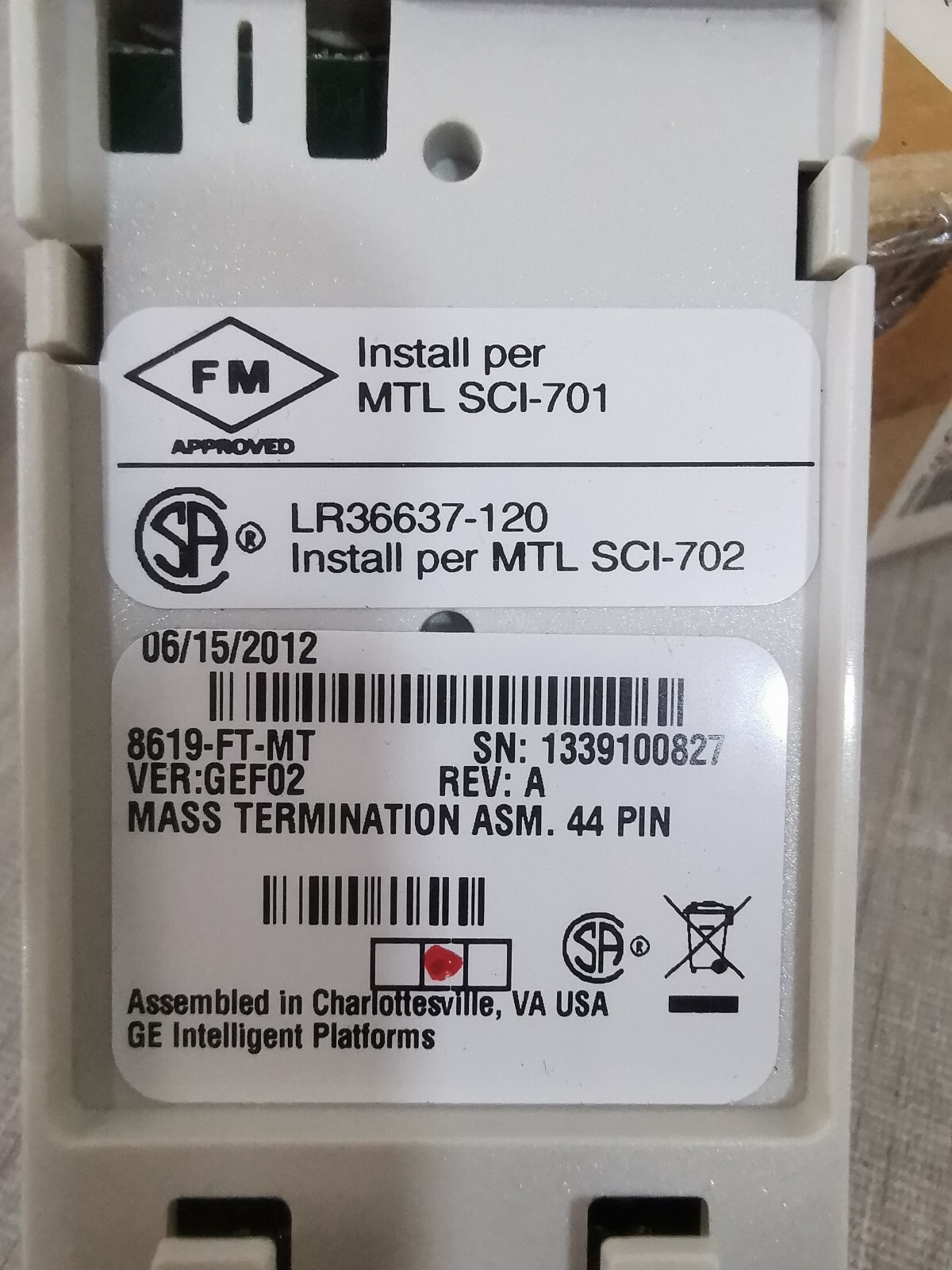 GE GE-8619 GE 8619-FT-MT VER:GEF02 Rev.A Mass Termination ASM.44 Pin 2
