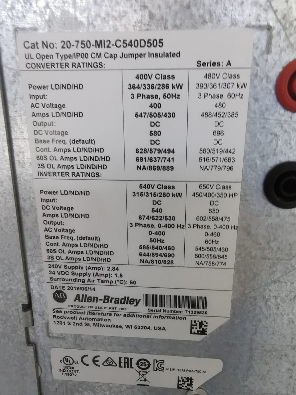 Allen-Bradley 20-750-MI2-C540D505 Allen Bradley 20-750-MI2-C540D505 UL Open Type/IP00 CM Cap Jumper Insulated 2