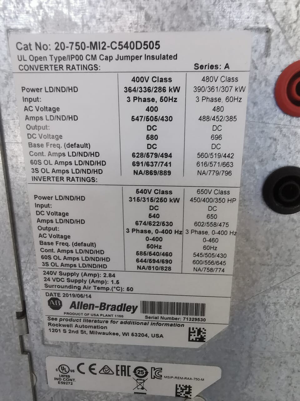 Allen-Bradley 20-750-MI2-C540D505 Allen Bradley 20-750-MI2-C540D505 UL Open Type/IP00 CM Cap Jumper Insulated 5