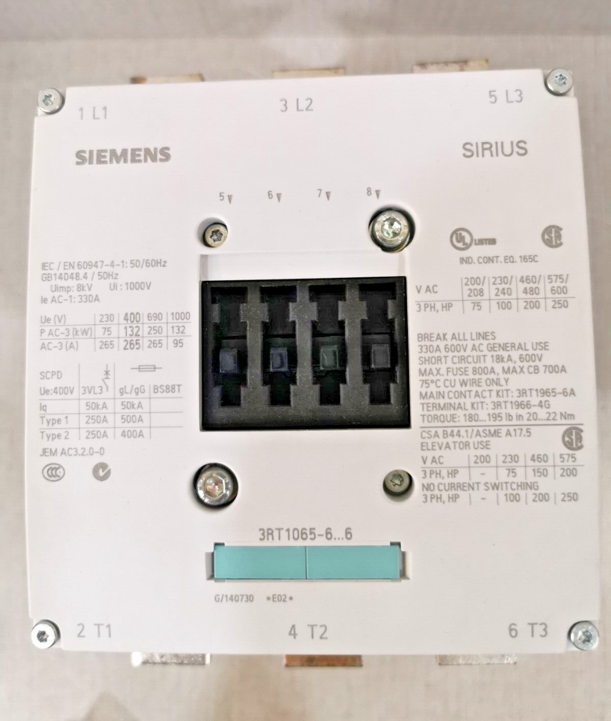 Siemens 3RH1921-1DA11-ZX90 SIEMENS SIRIUS 3RT1065-6.6 3RH1921-1DA11-ZX90 CONTACTOR 8