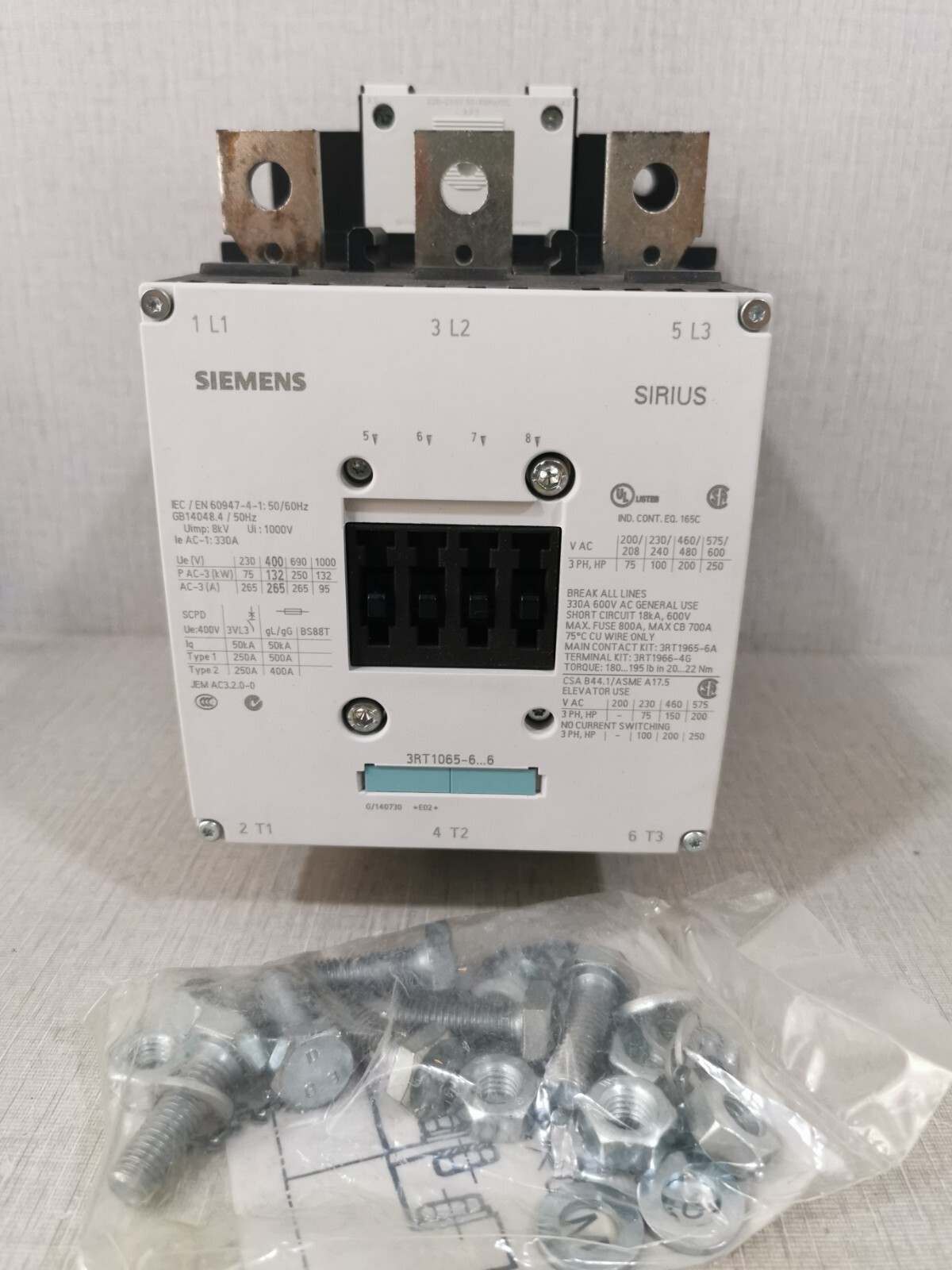 SIEMENS SIRIUS 3RT1065-6.6 3RH1921-1DA11-ZX90 CONTACTOR