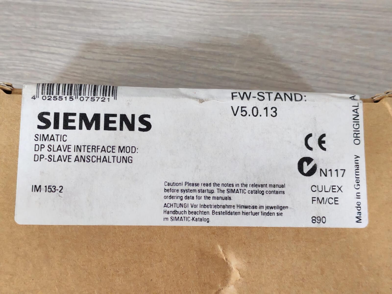 Siemens 6ES7 153-2BA02-0XB0 SIEMENS 6ES7 153-2BA02-0XB0 F/W STAND V5.0.13 INTERFACE MODULE 3