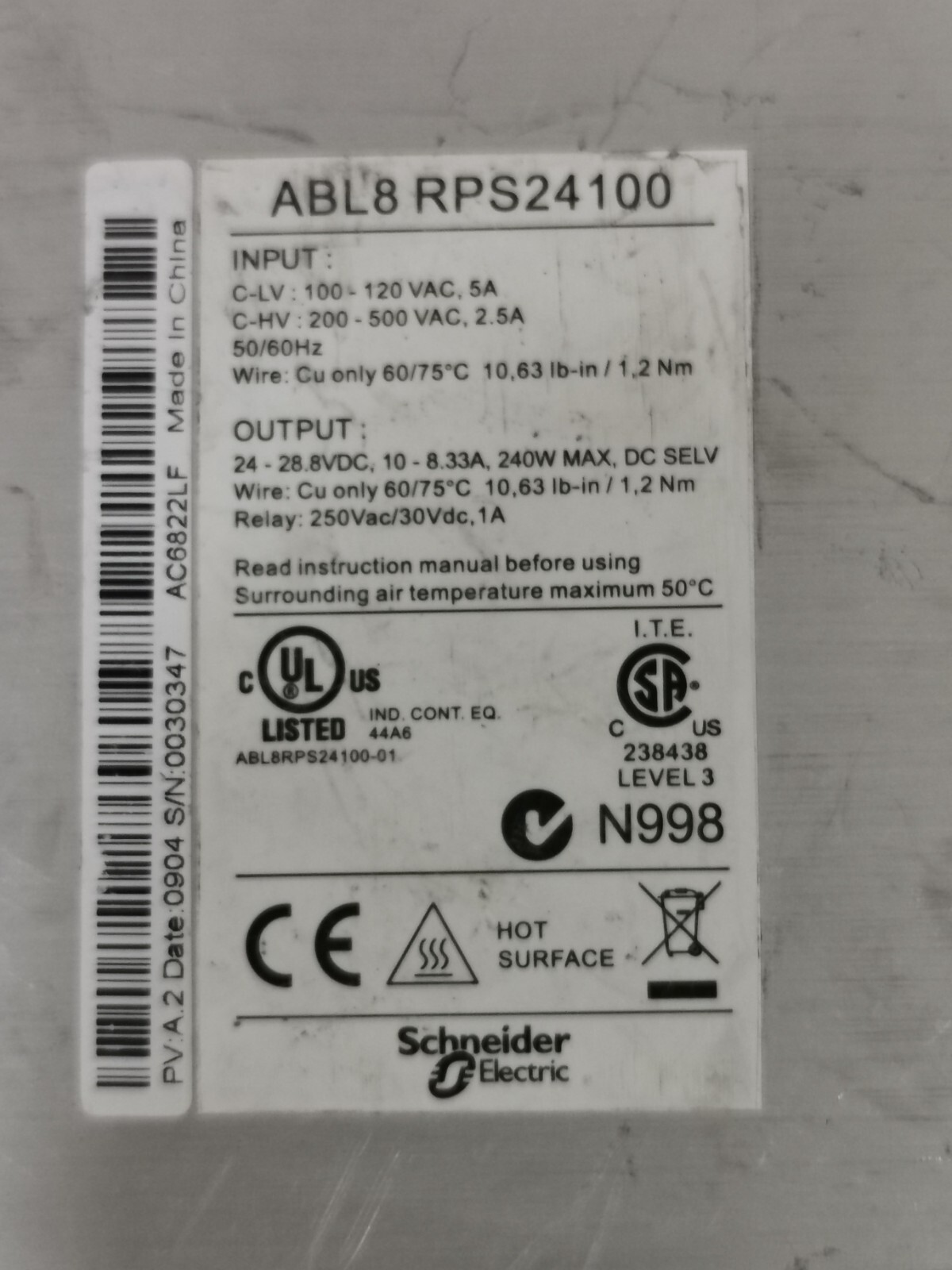 Schneider Electric ABL8RPS24100 Telemecanique ABL8RPS24100 Switching Power Supply 2