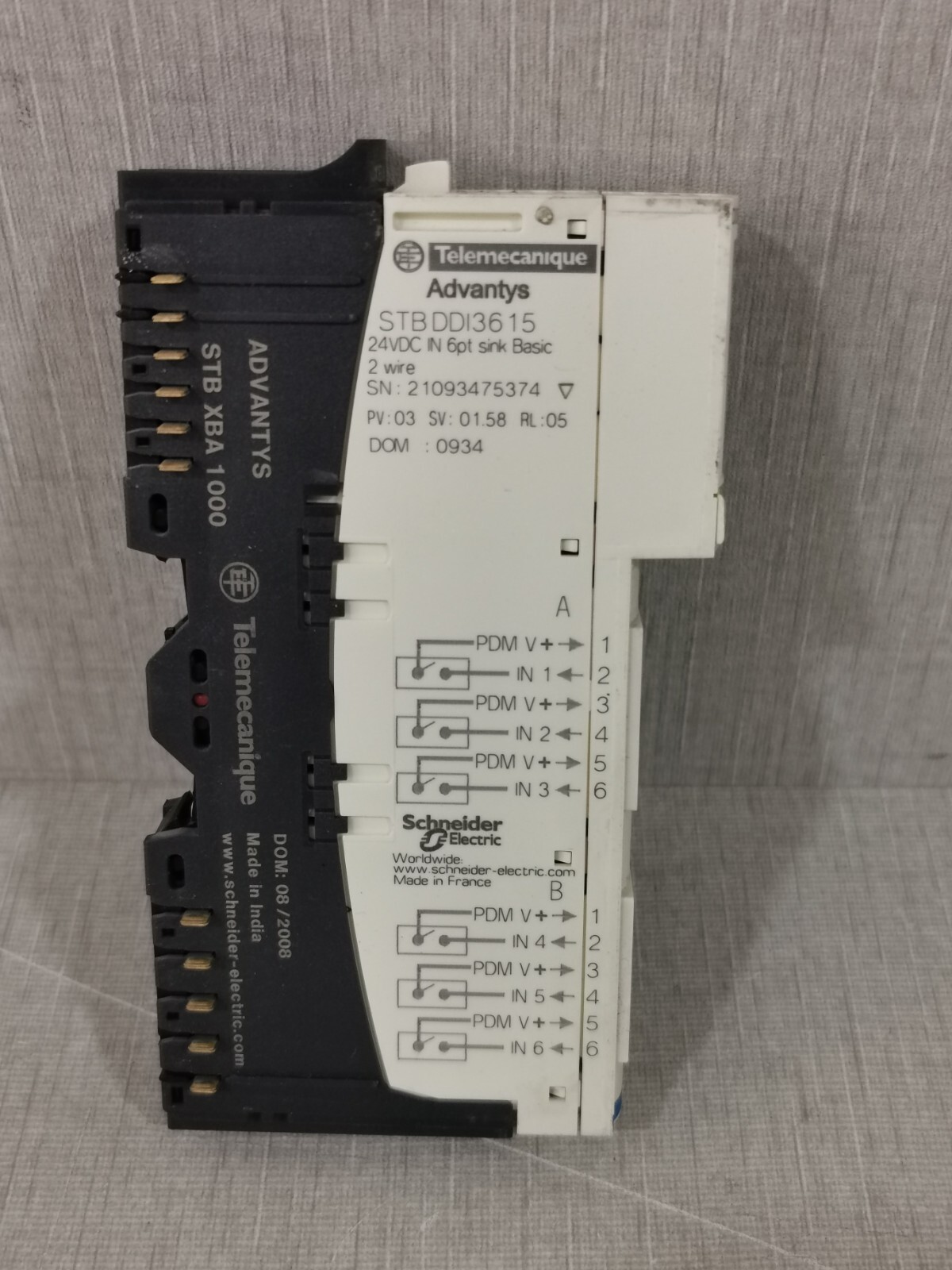 Schneider Electric XBA-1000 TELEMECANIQUE ADVANTYS BY SCHNEIDER STBDDI3615 W/ TELEMECANIQUE STB XBA 1000 3
