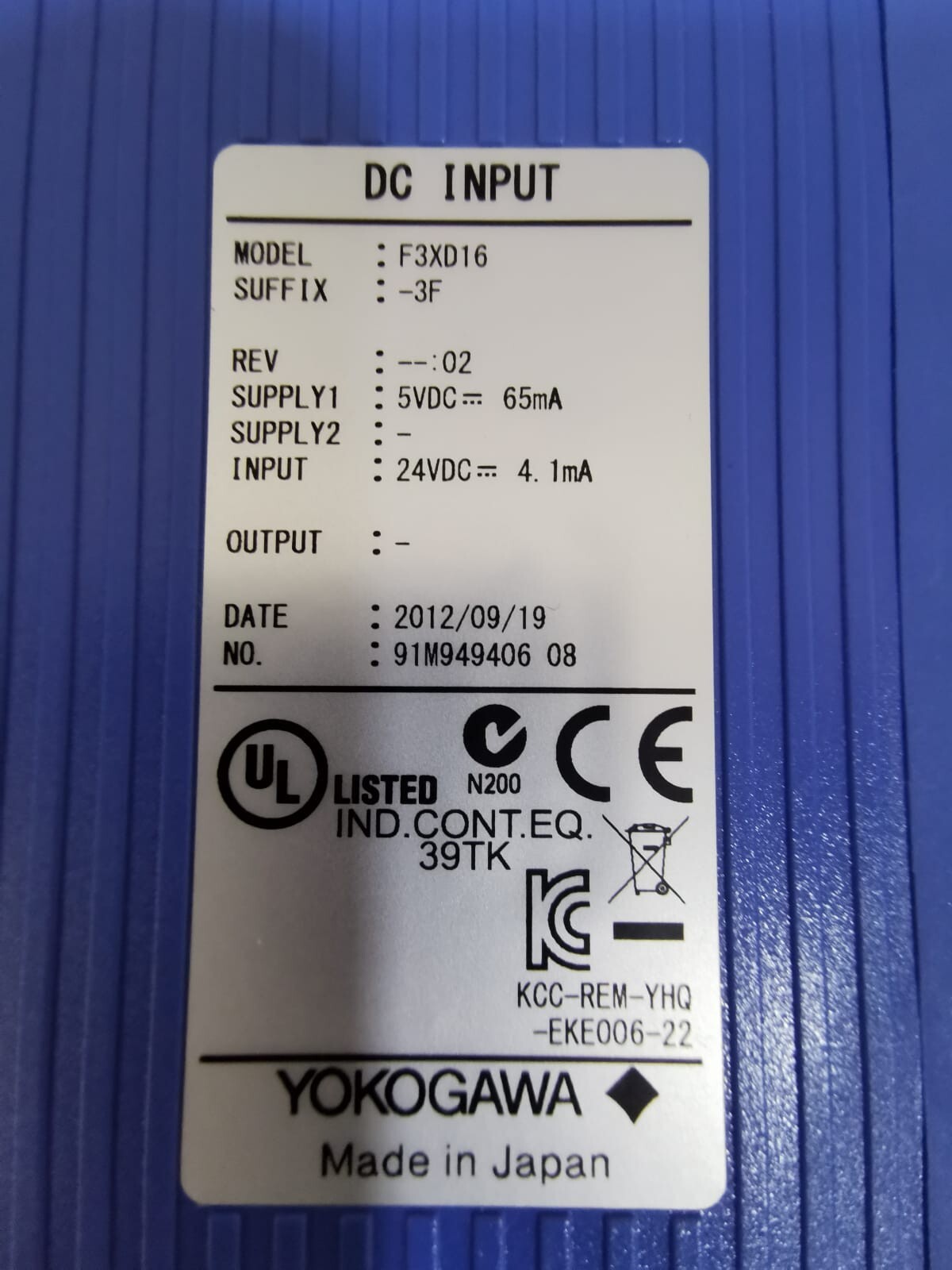 YOKOGAWA XD16-3F YOKOGAWA F3XD16 DC INPUT XD16-3F 3