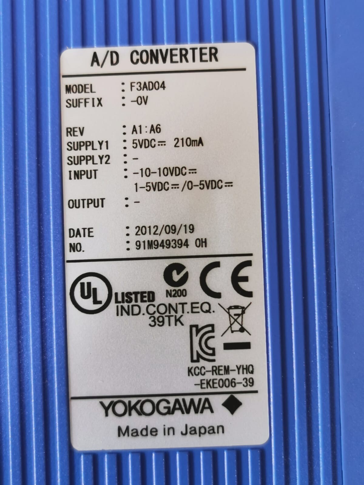 YOKOGAWA F3AD04-0V F3AD04 YOKOGAWA F3AD04-0V A/D CONVERTER 6