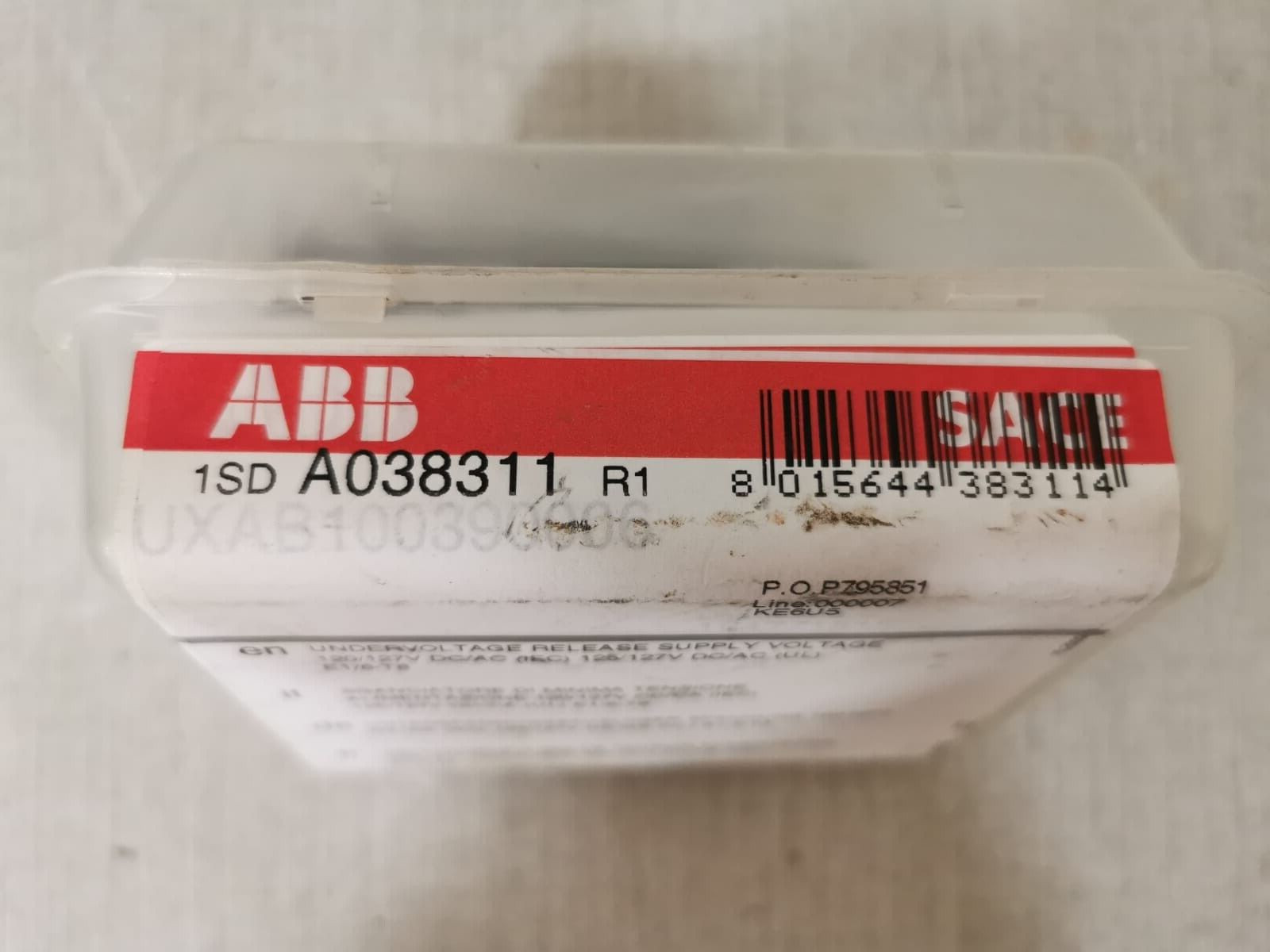 ABB YU-1SDA038311R1 ABB YU-1SDA038311R1 SHUNT UNDERVOLTAGE RELEASE FOR LOW VOLTAGE BREAKER SACE 9